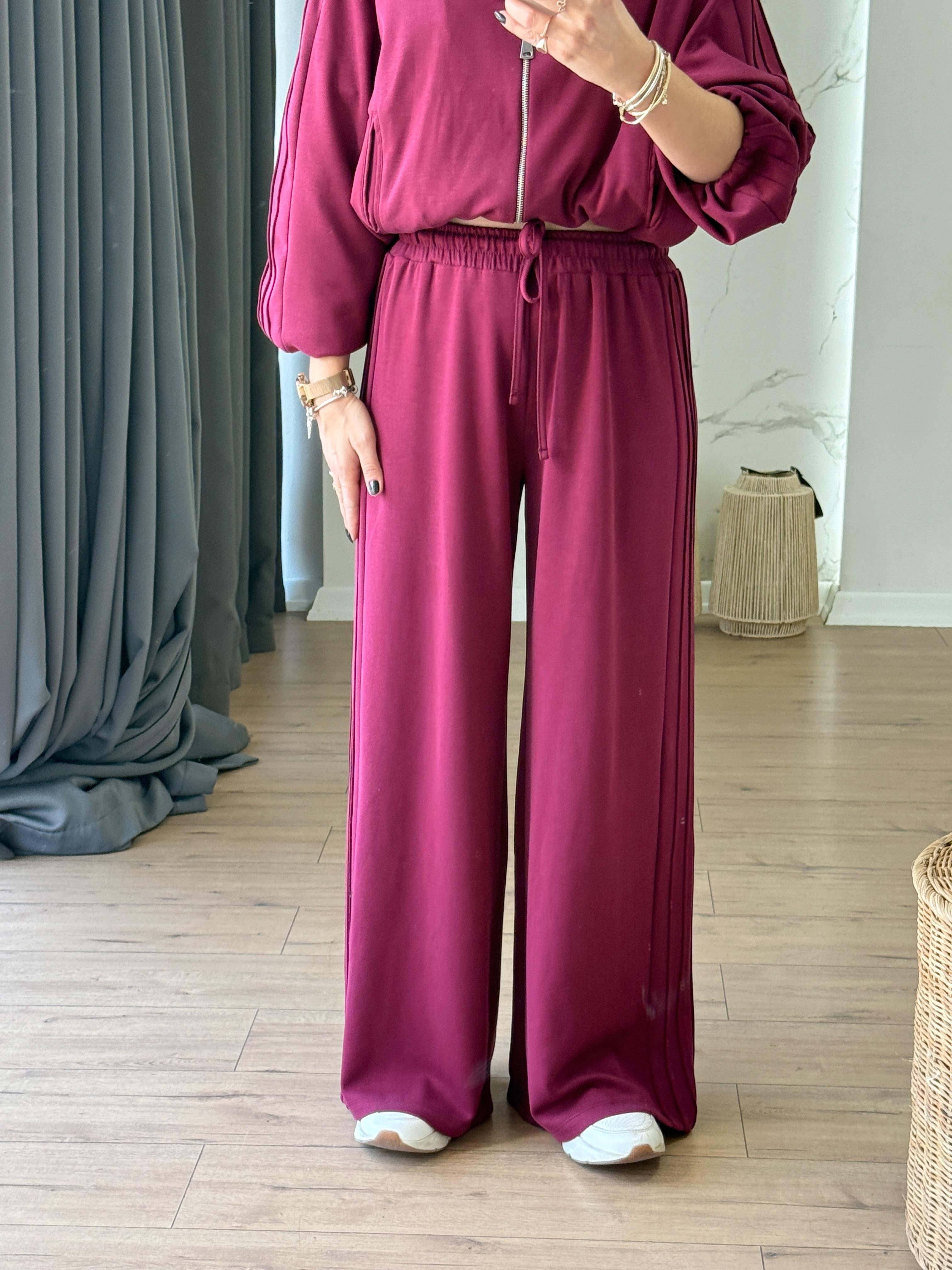 Nervüllü Modal Pantolon BORDO