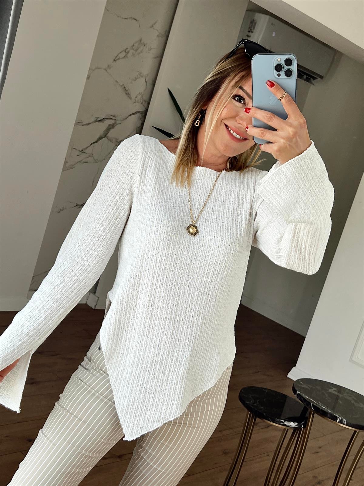 Omuzu Düşük İspanyol Kol Bluz EKRU