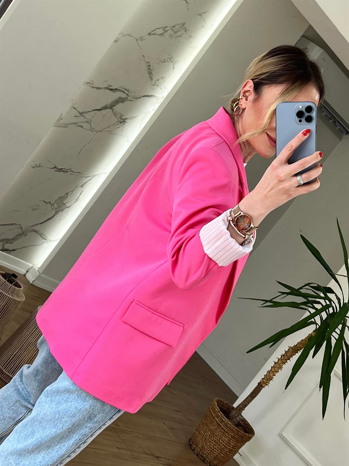 ÖNÜ AÇIK SALAŞ CEKET PEMBE