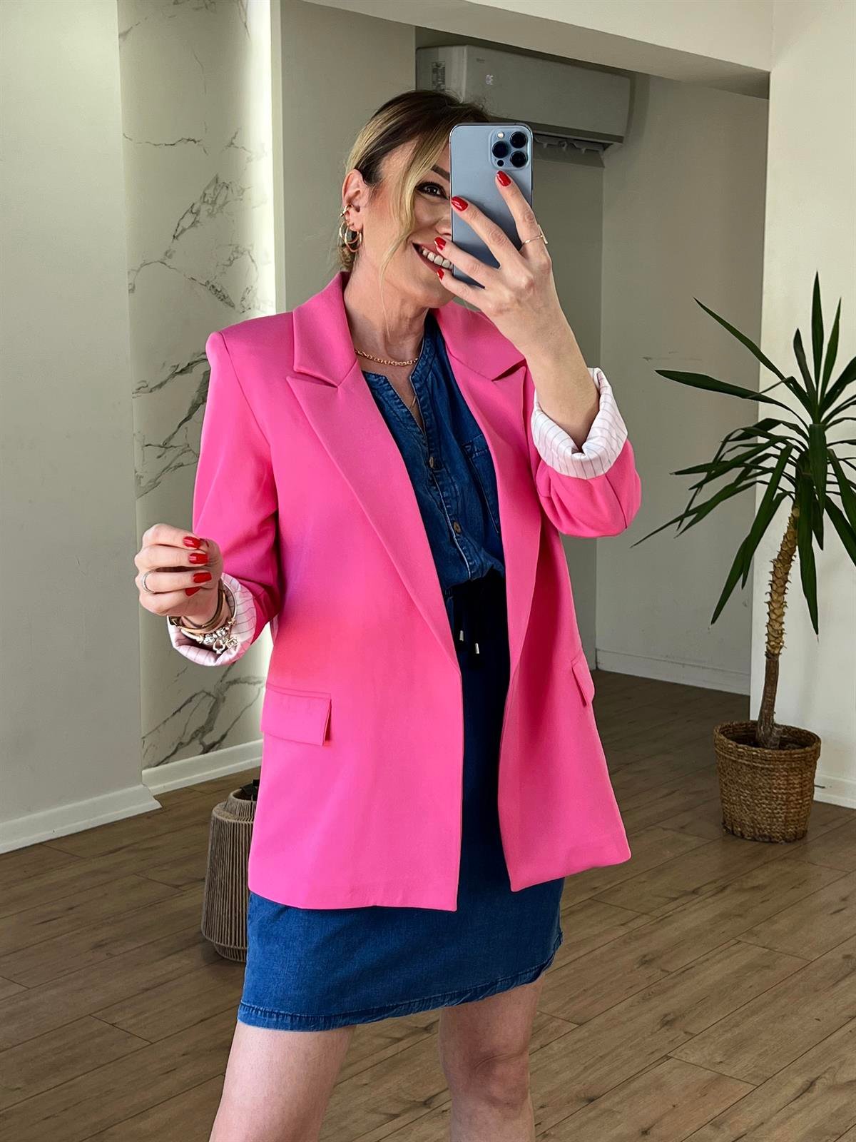 ÖNÜ AÇIK SALAŞ CEKET PEMBE