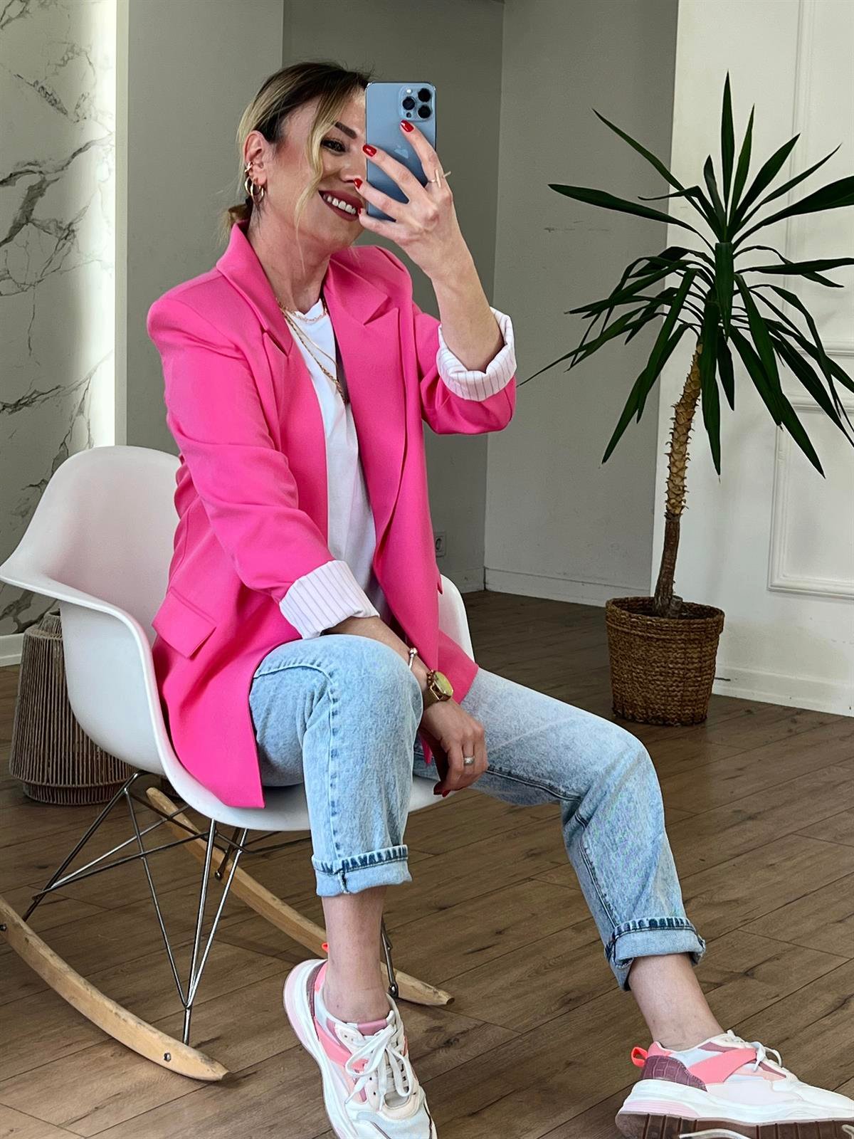 ÖNÜ AÇIK SALAŞ CEKET PEMBE