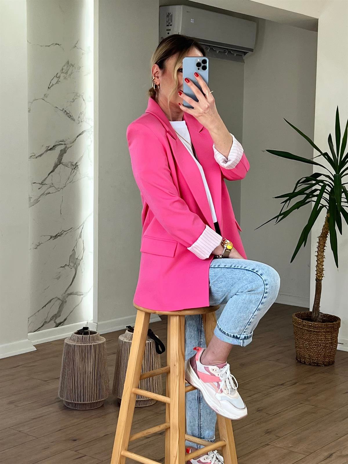 ÖNÜ AÇIK SALAŞ CEKET PEMBE