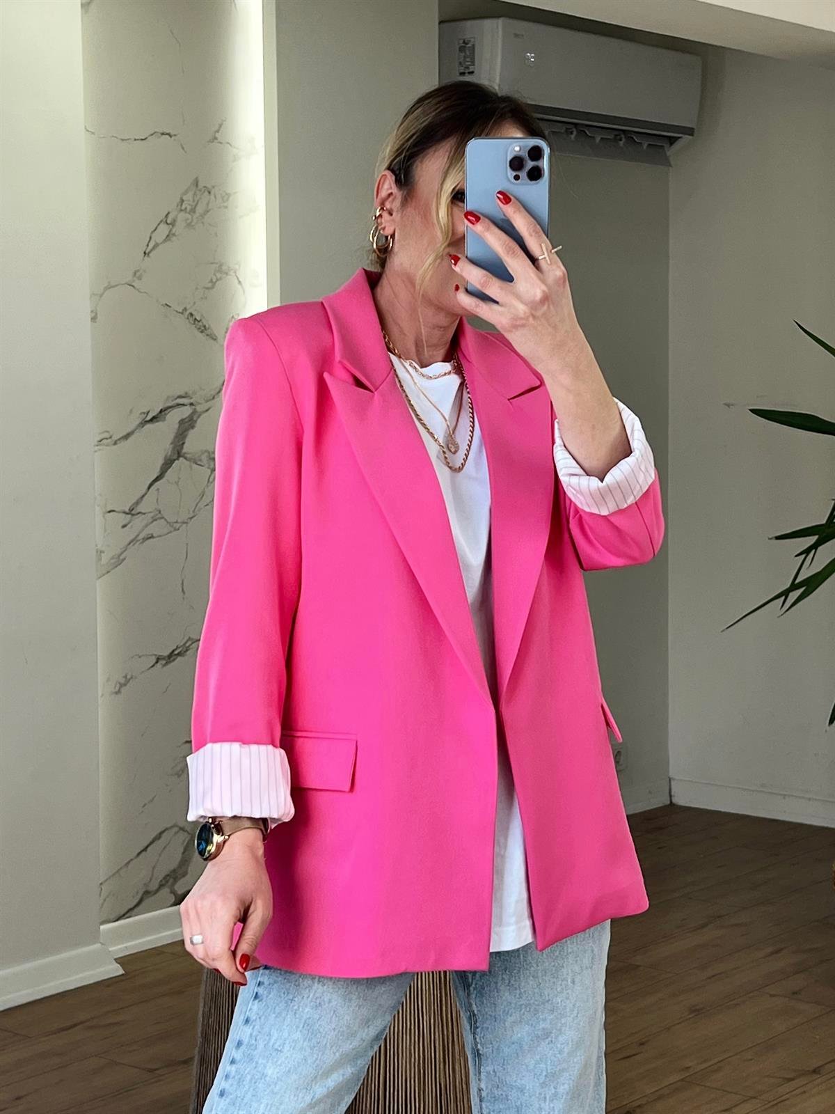 ÖNÜ AÇIK SALAŞ CEKET PEMBE