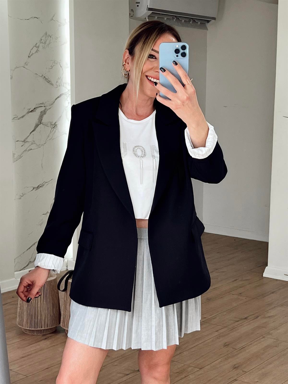 ÖNÜ AÇIK SALAŞ CEKET SİYAH