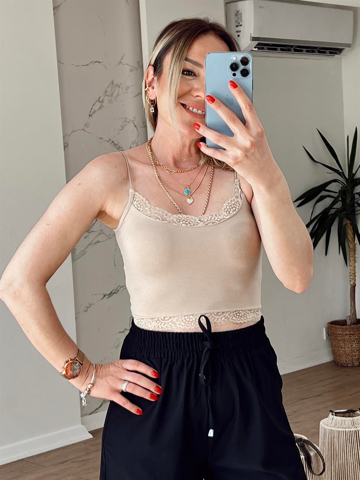 Orj Marka Dantelli Crop CAMEL