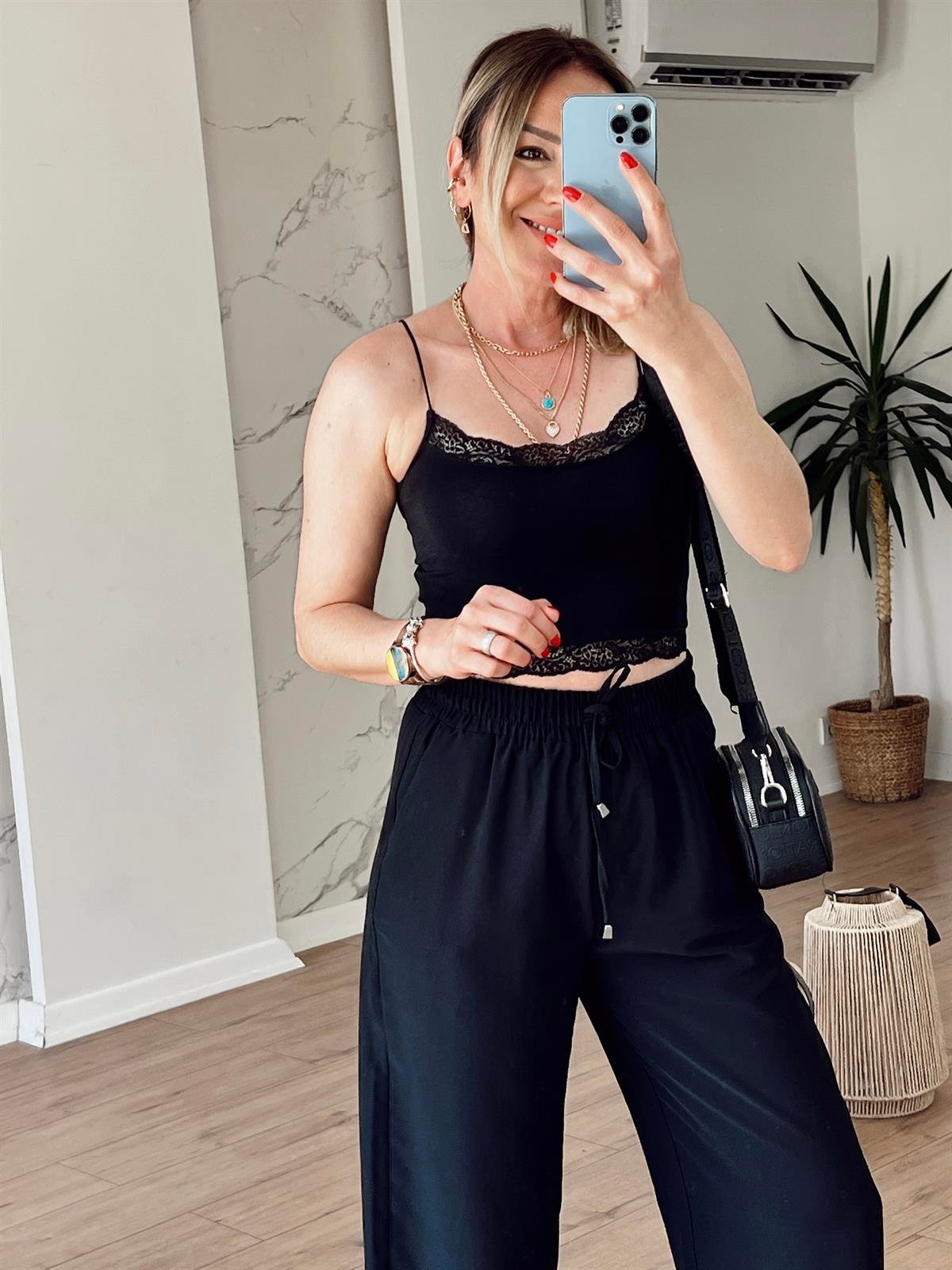 Orj Marka Dantelli Crop SİYAH