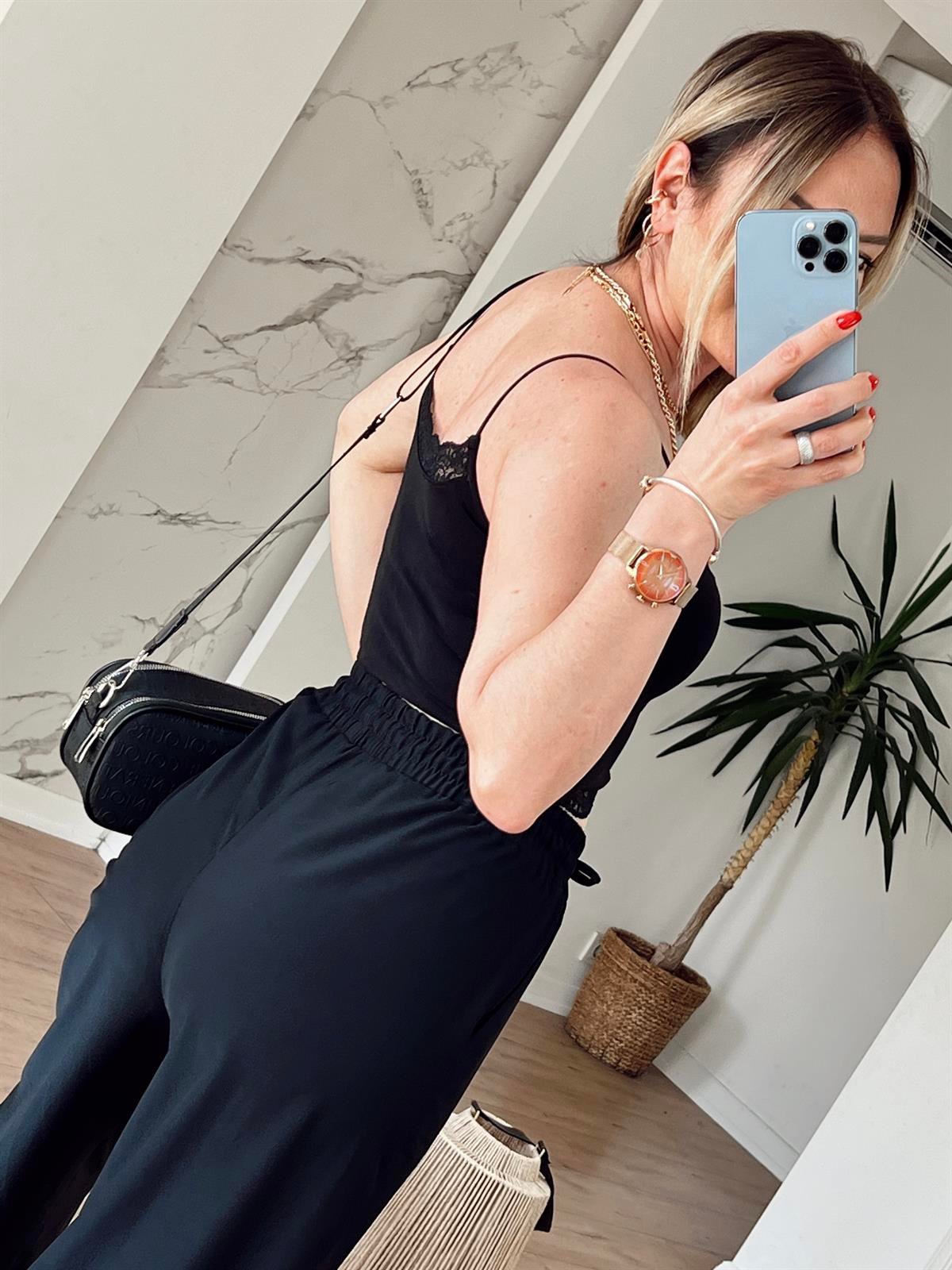 Orj Marka Dantelli Crop SİYAH