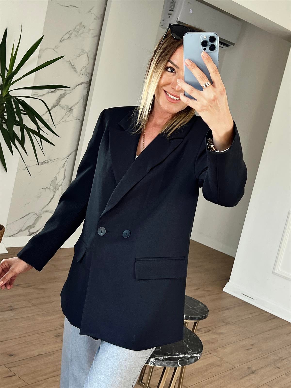 Orj Marka Düğmeli Cep Detaylı Blazer Ceket SİYAH