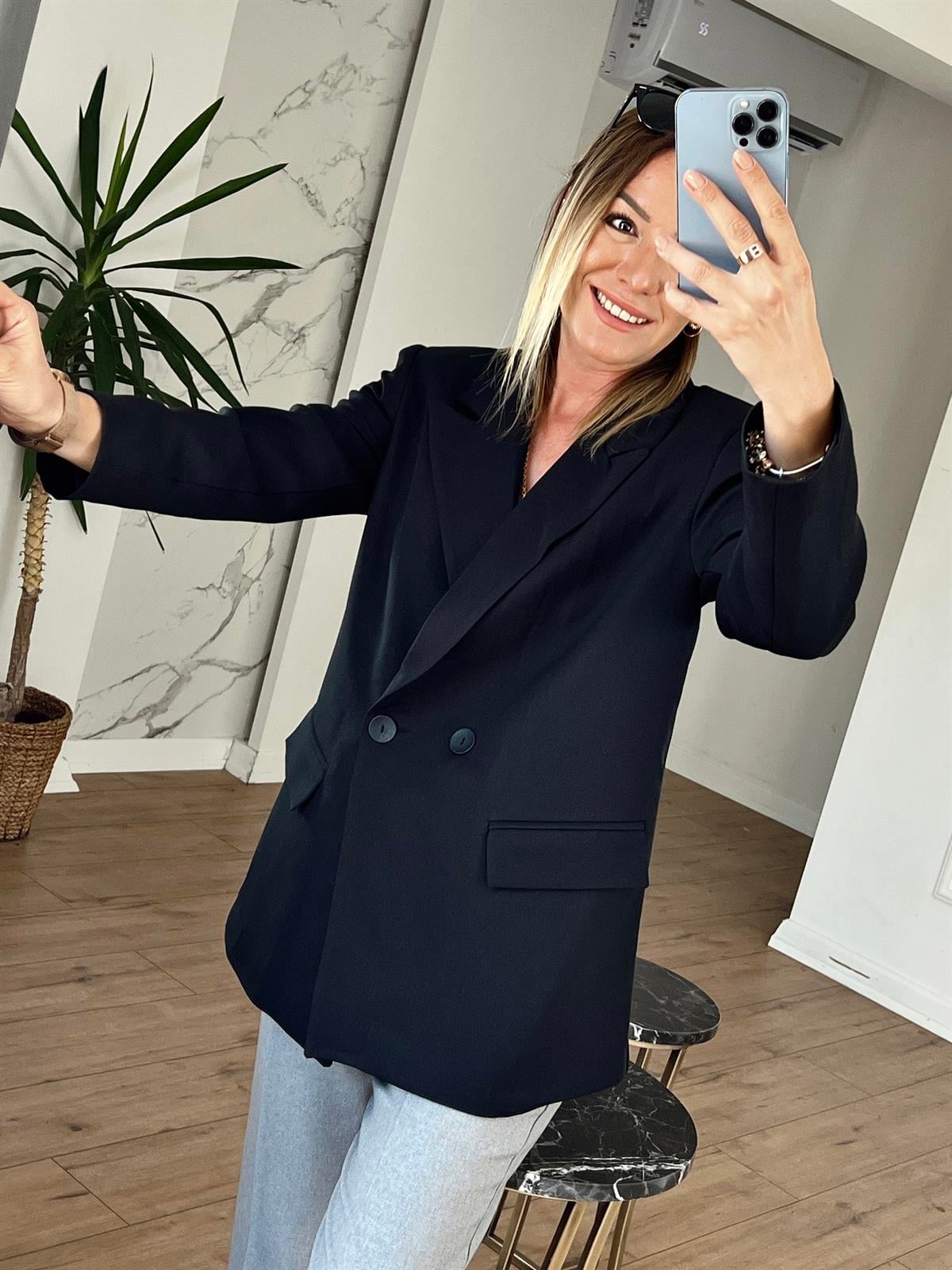 Orj Marka Düğmeli Cep Detaylı Blazer Ceket SİYAH