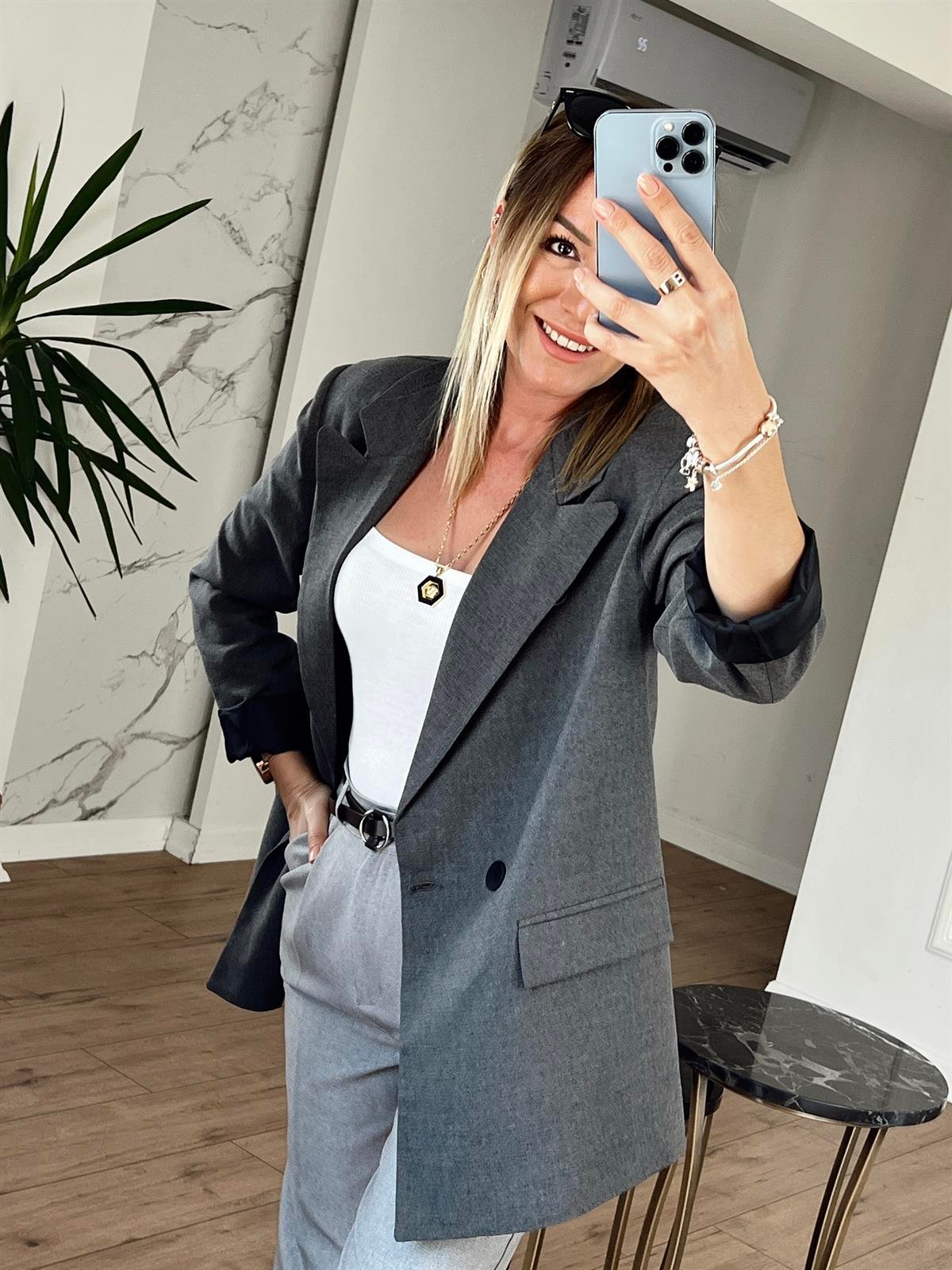 Orj Marka Düğmeli Cep Detaylı Blazer Ceket GRİ