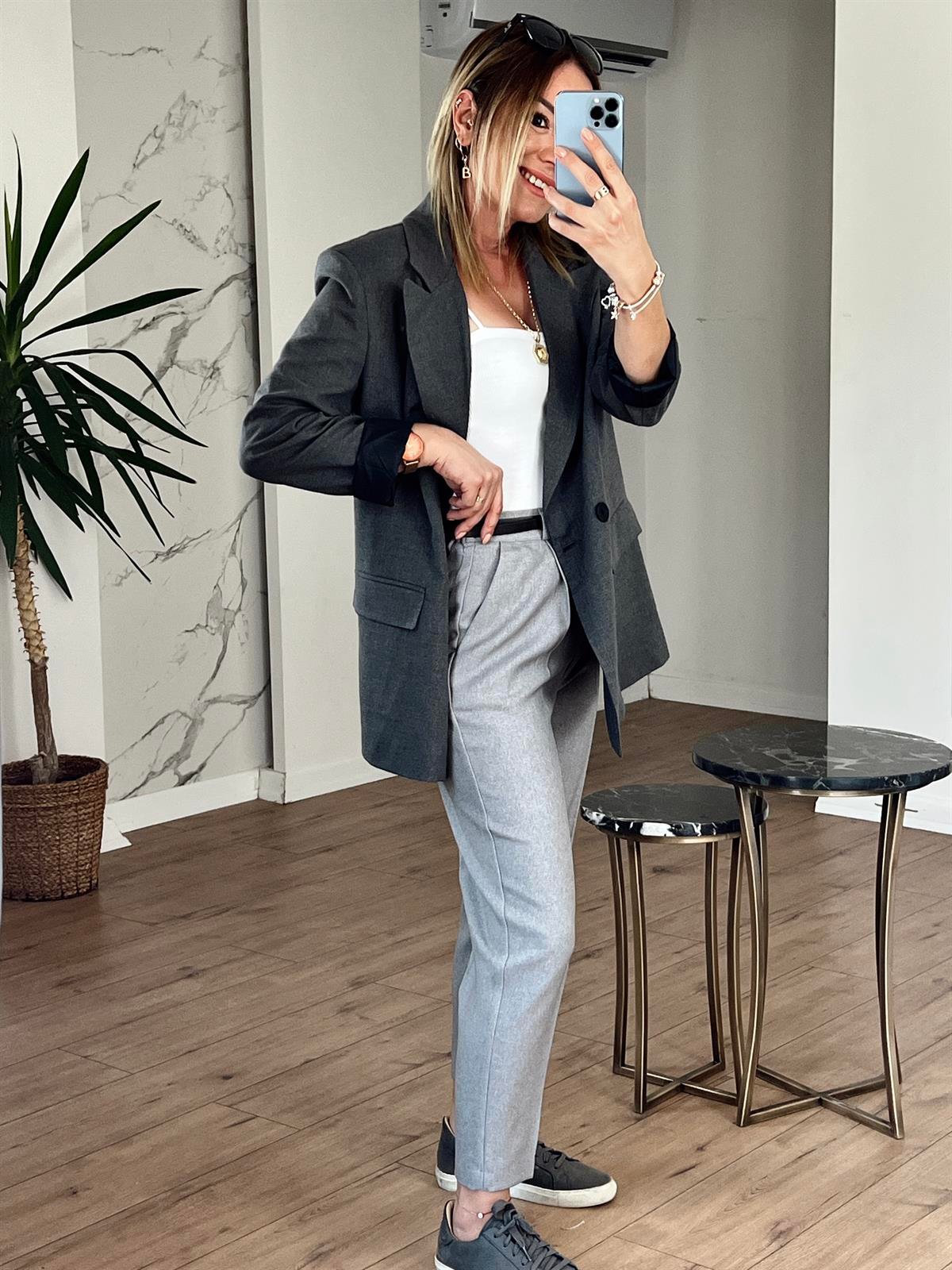 Orj Marka Düğmeli Cep Detaylı Blazer Ceket GRİ