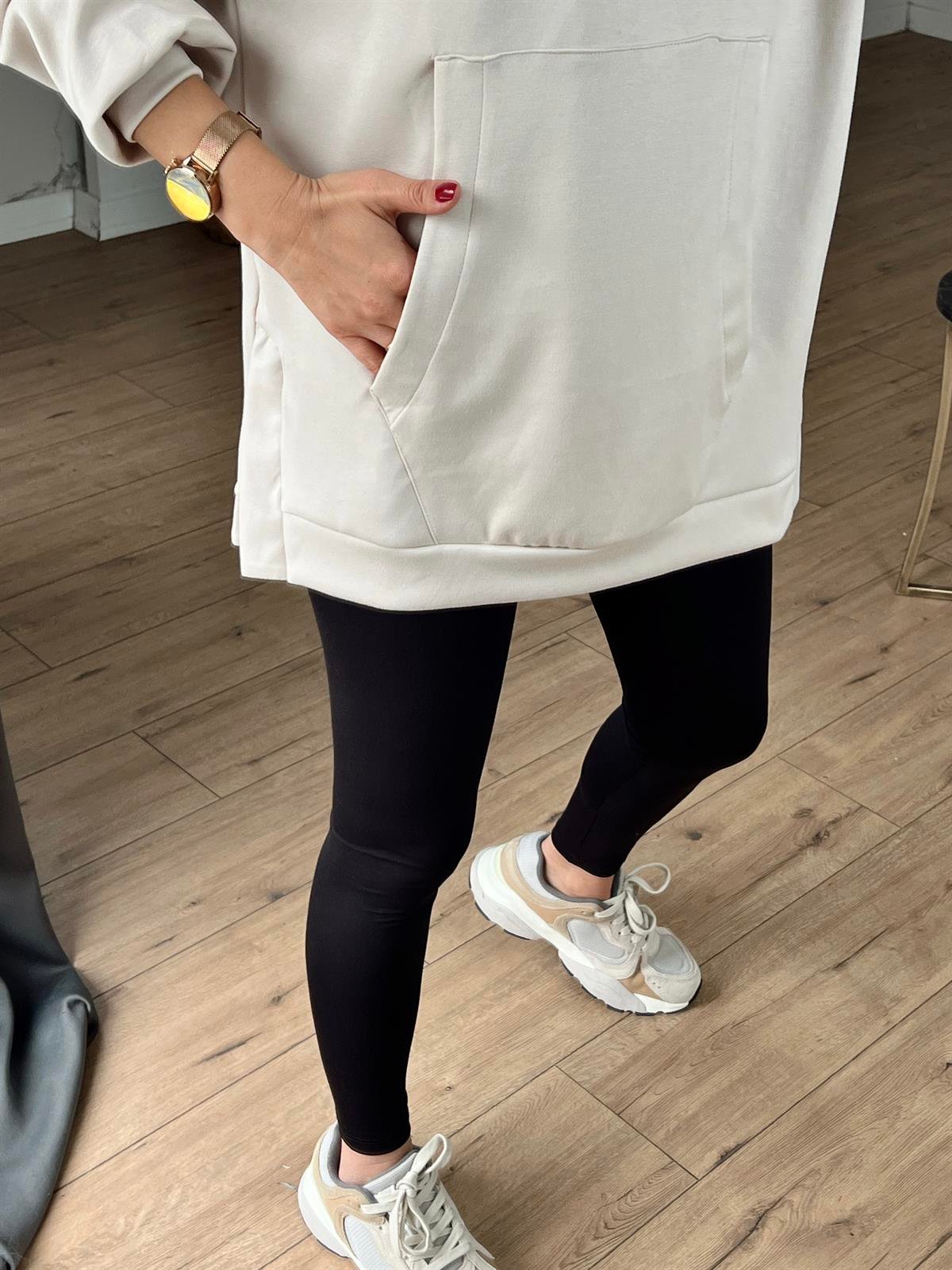 Orj  Marka Önü Cep Detaylı Sweat BEJ