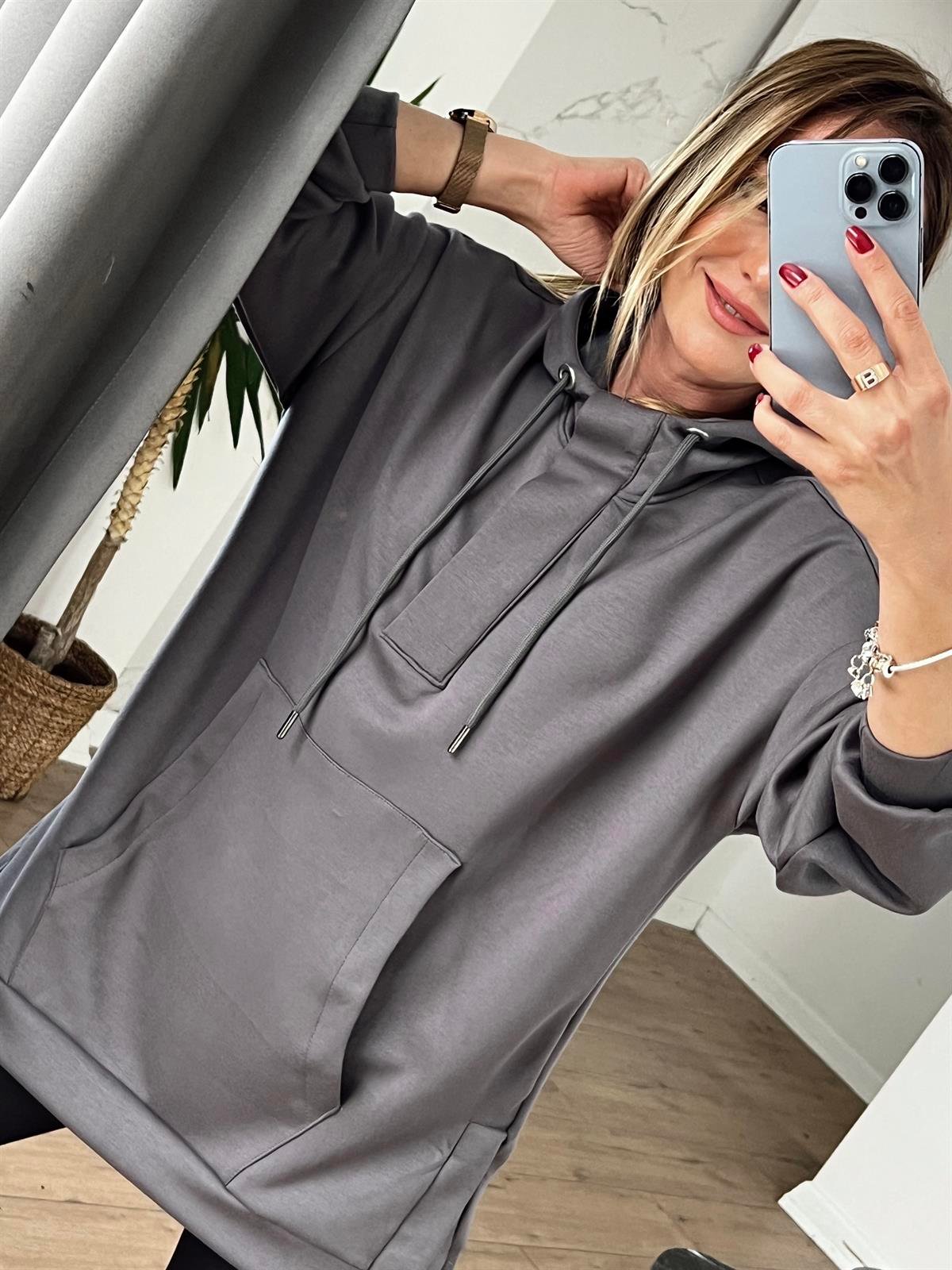 Orj  Marka Önü Cep Detaylı Sweat GRİ