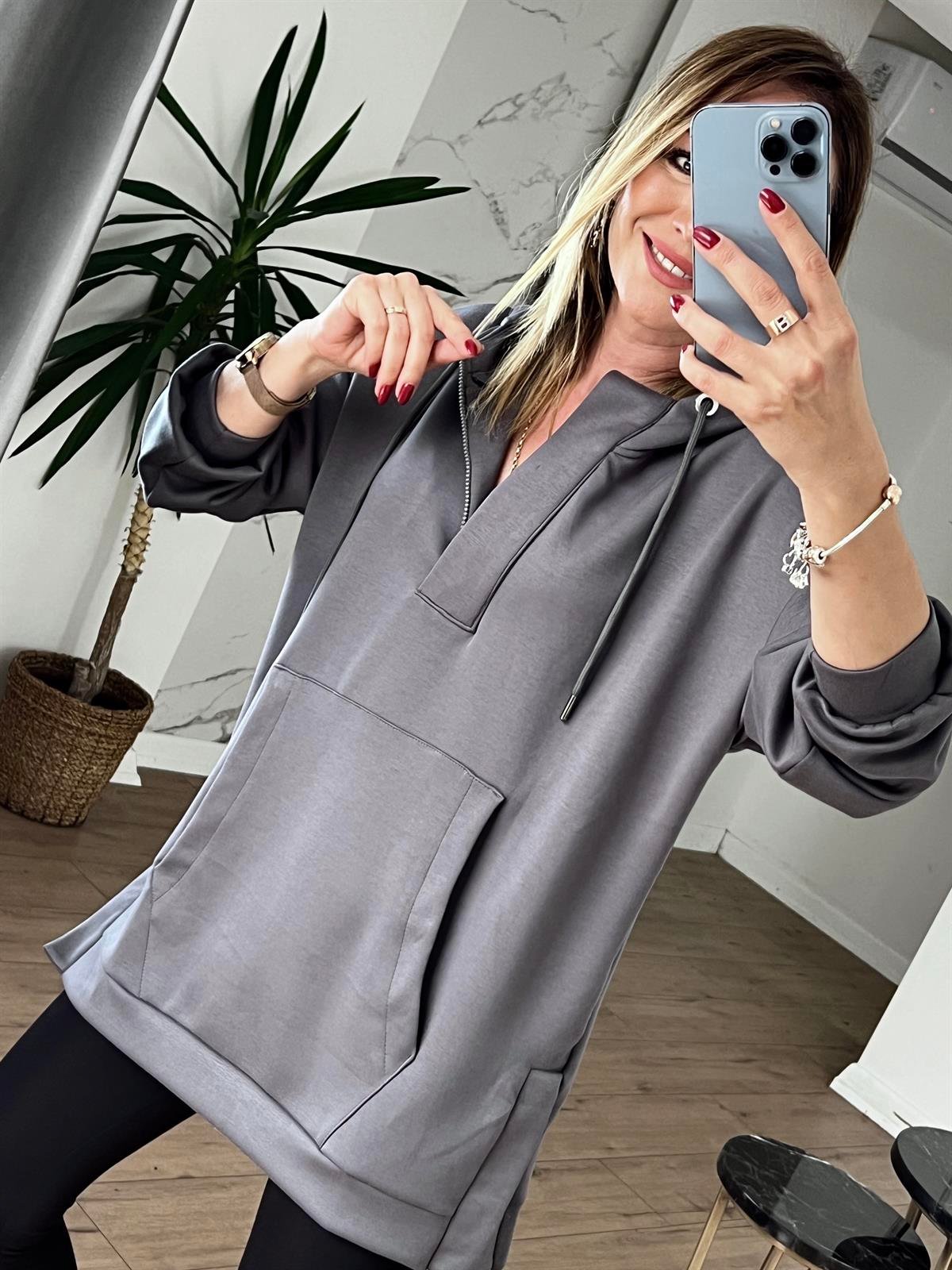 Orj  Marka Önü Cep Detaylı Sweat GRİ