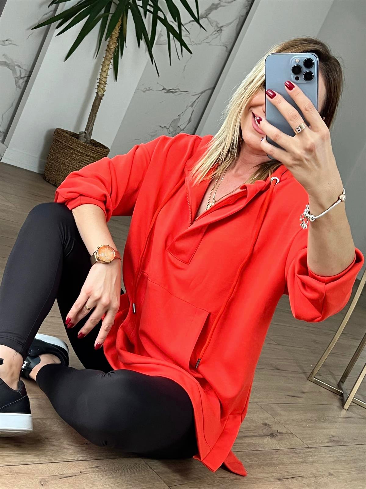 Orj  Marka Önü Cep Detaylı Sweat NAR ÇİÇEĞİ