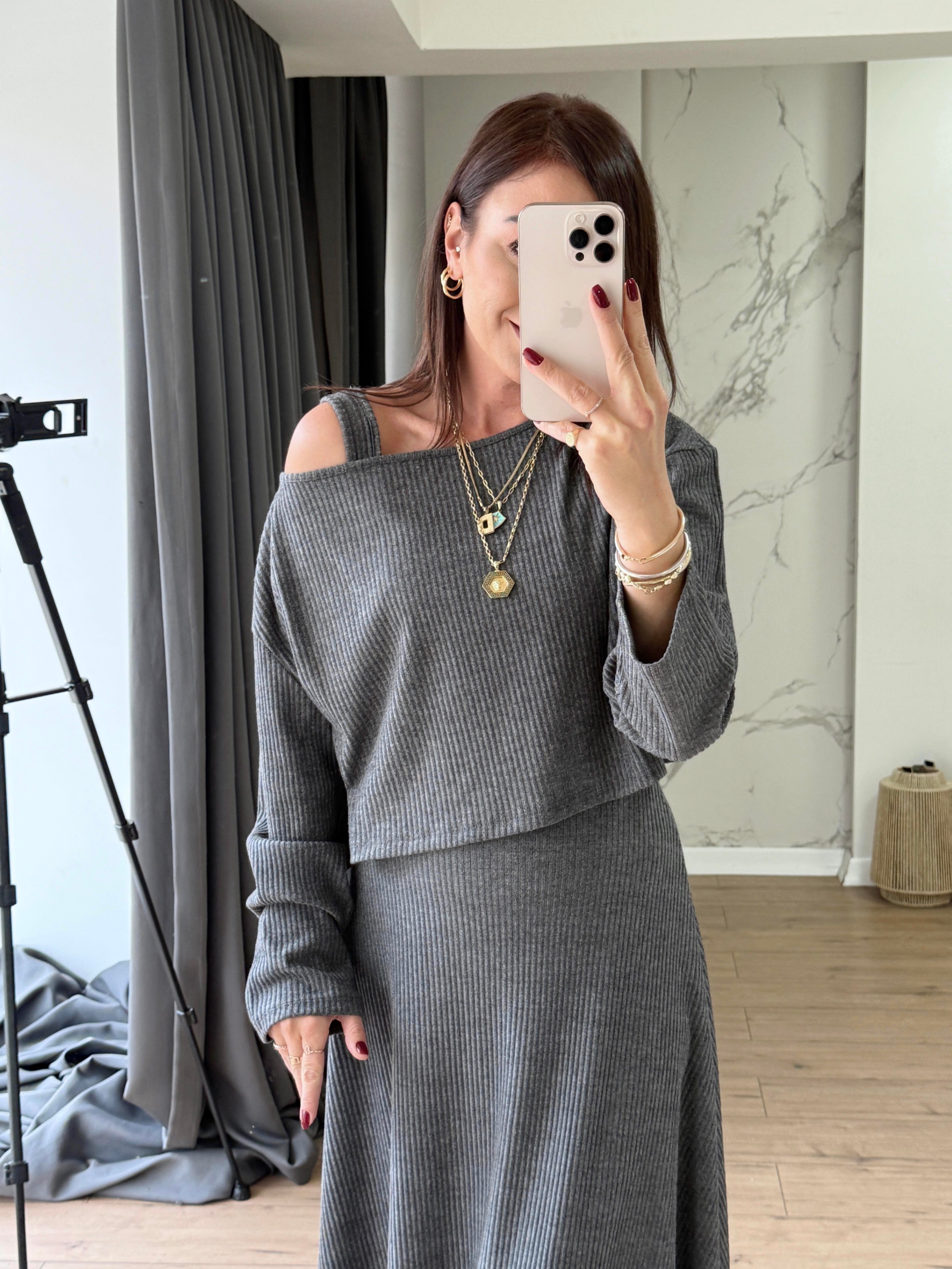 Örme İkili Elbise Takım ANTRASİT