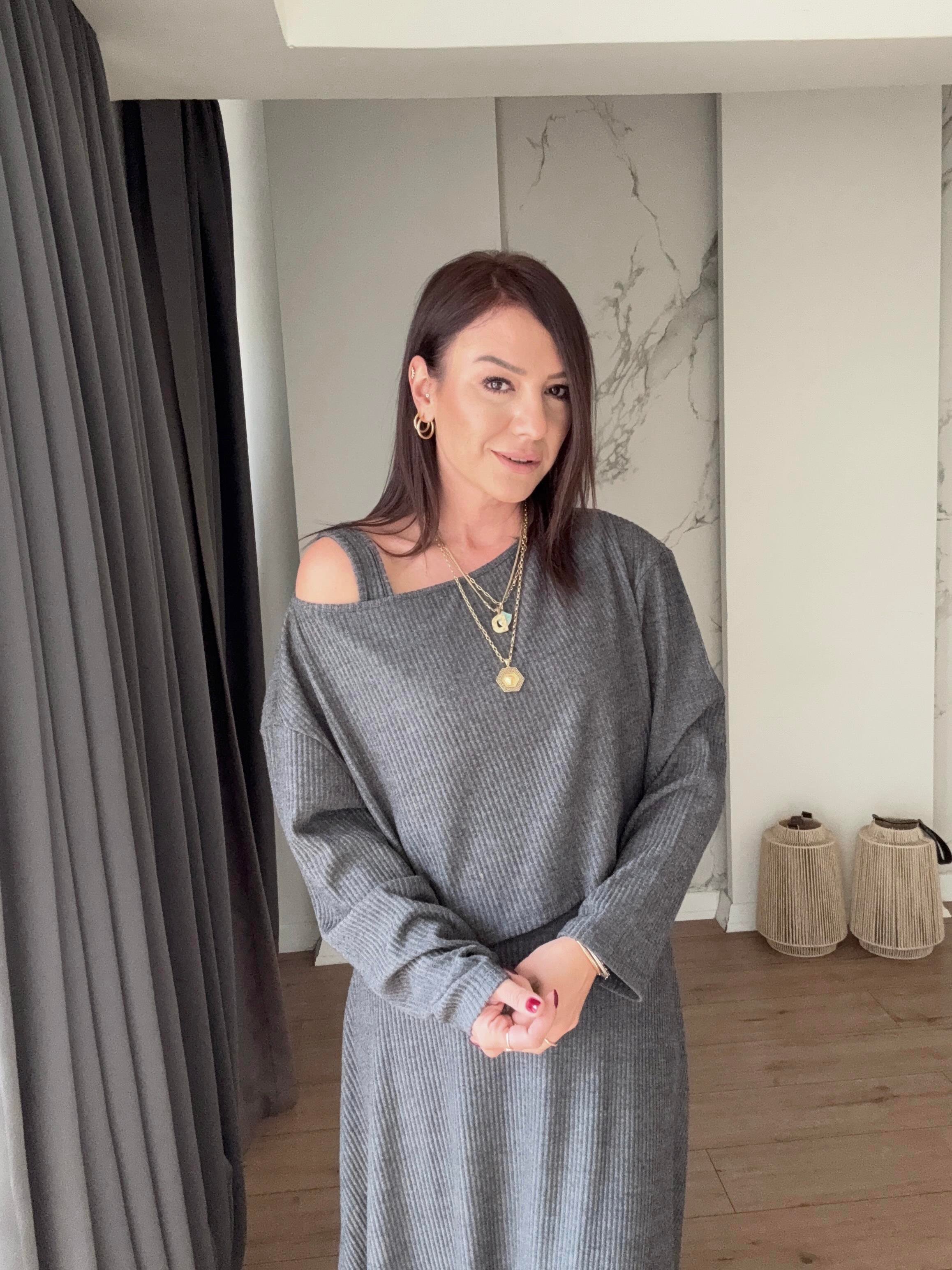 Örme İkili Elbise Takım ANTRASİT
