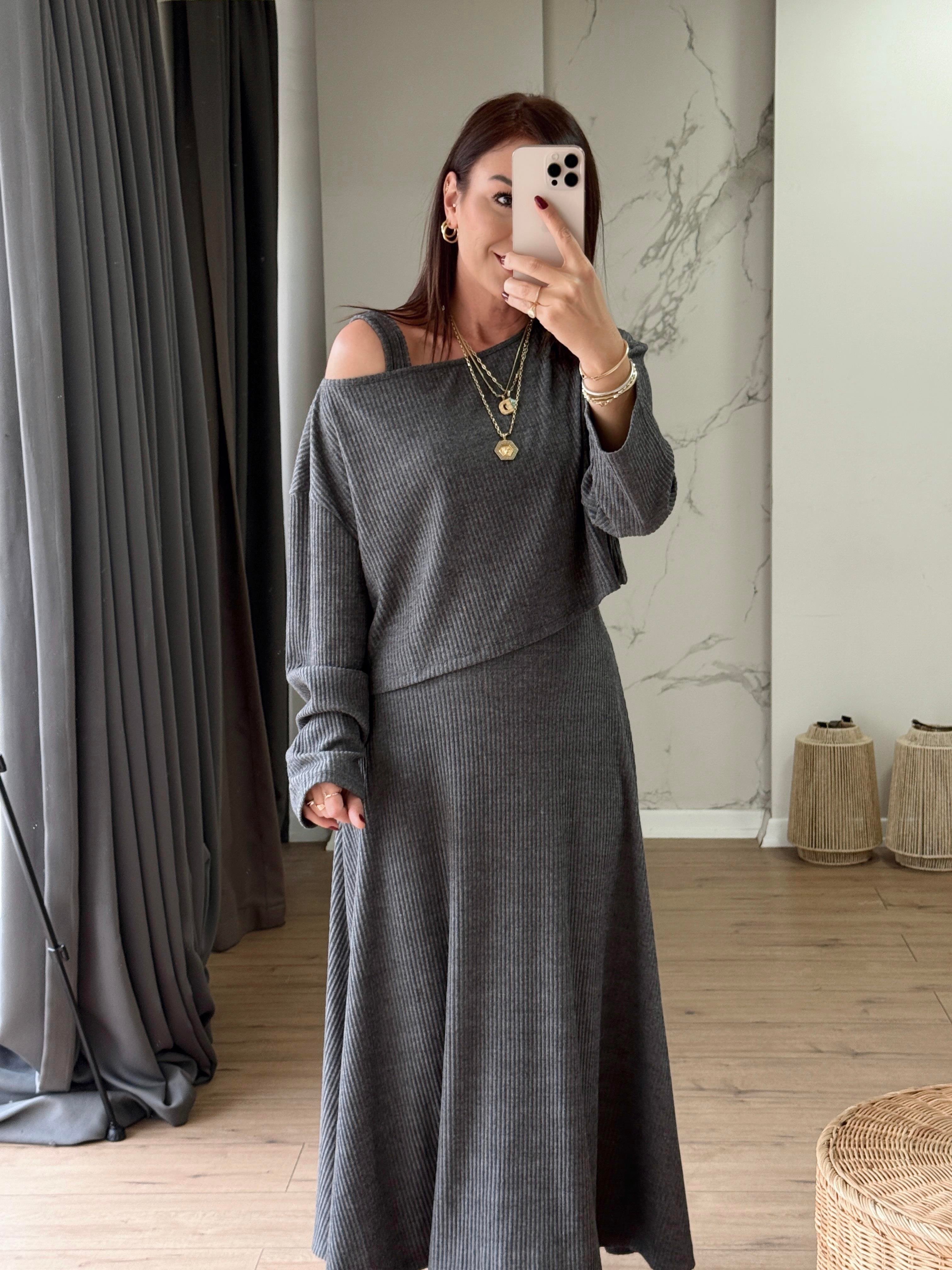 Örme İkili Elbise Takım ANTRASİT