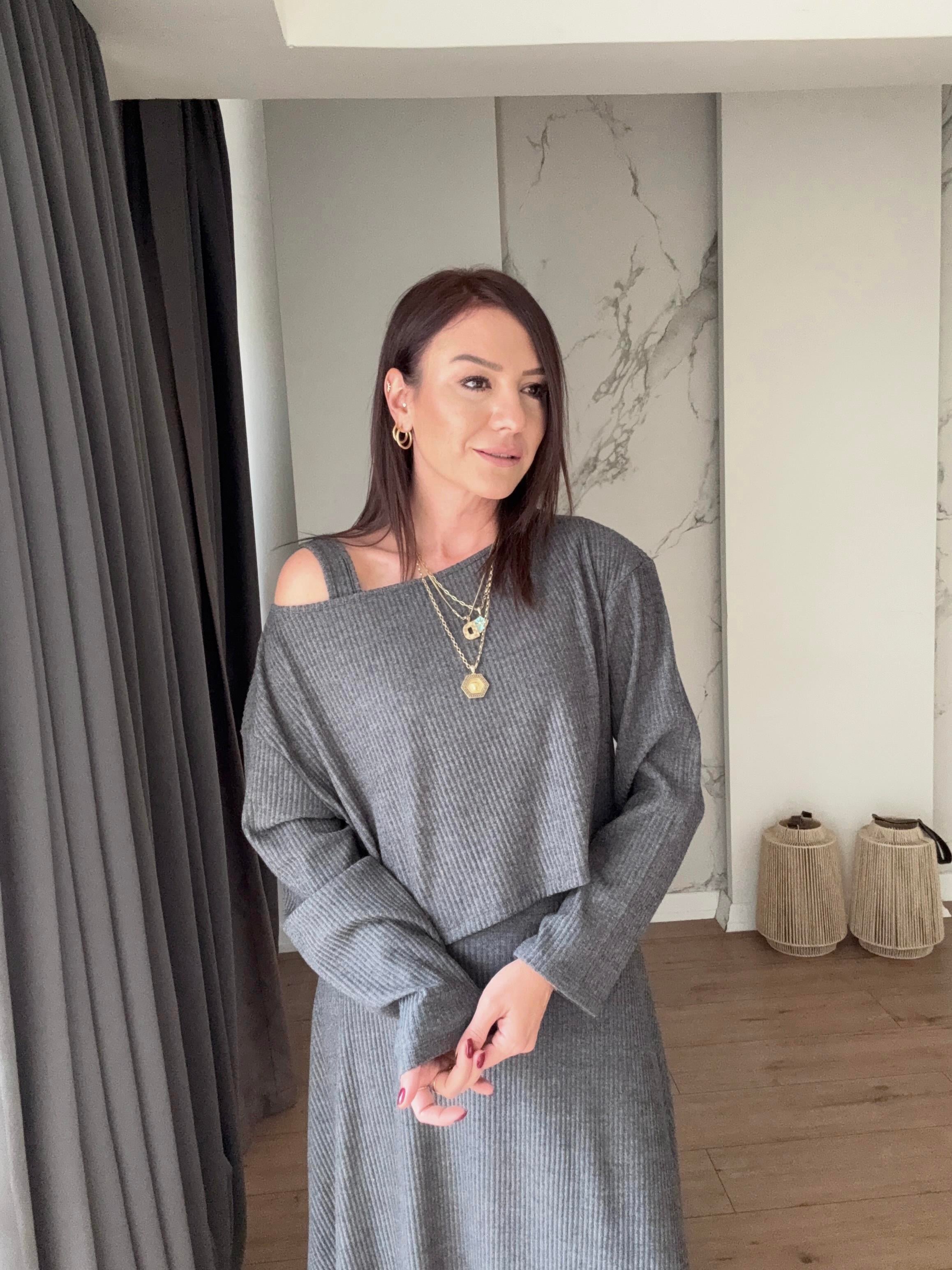 Örme İkili Elbise Takım ANTRASİT