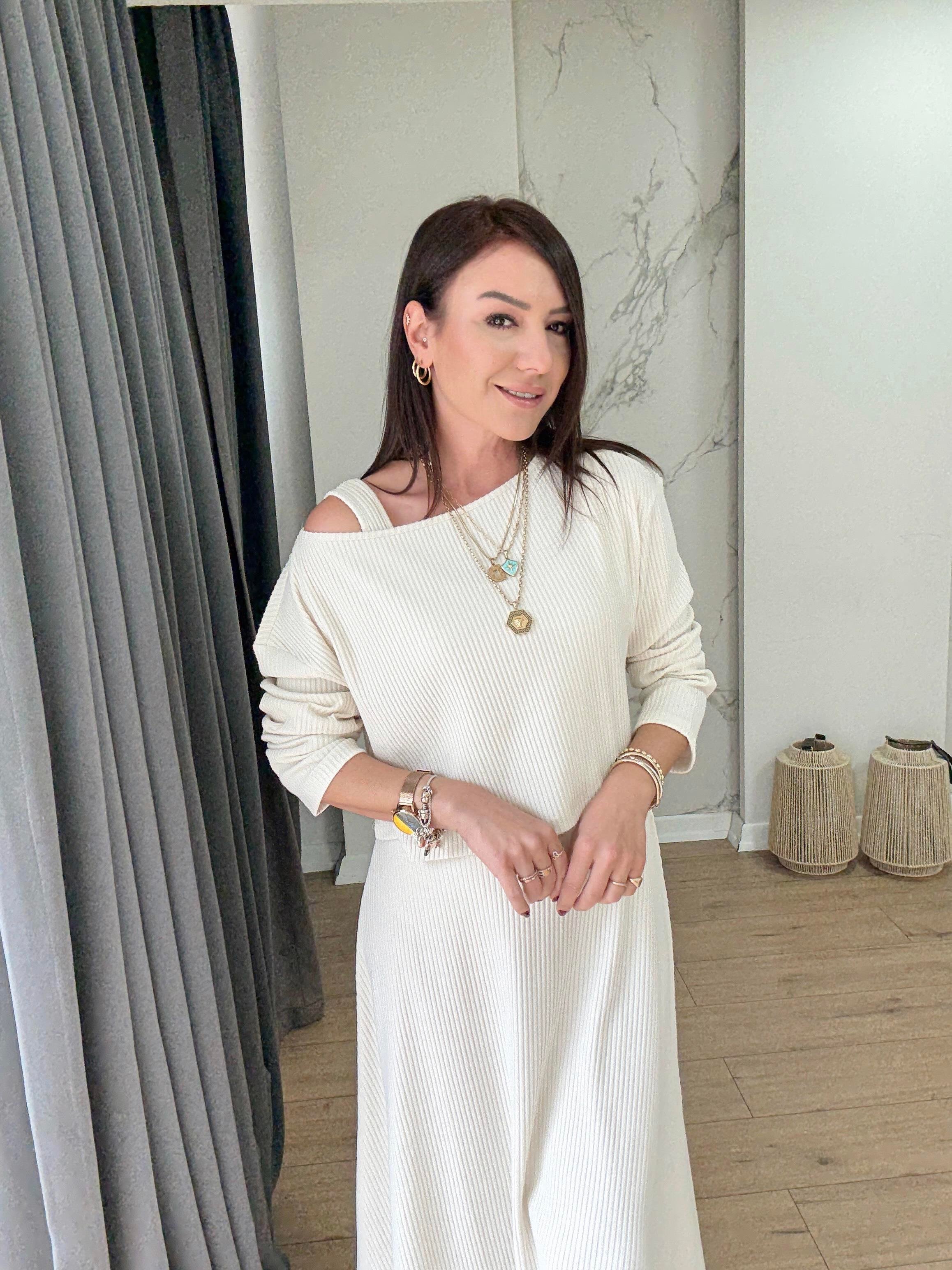 Örme İkili Elbise Takım KREM