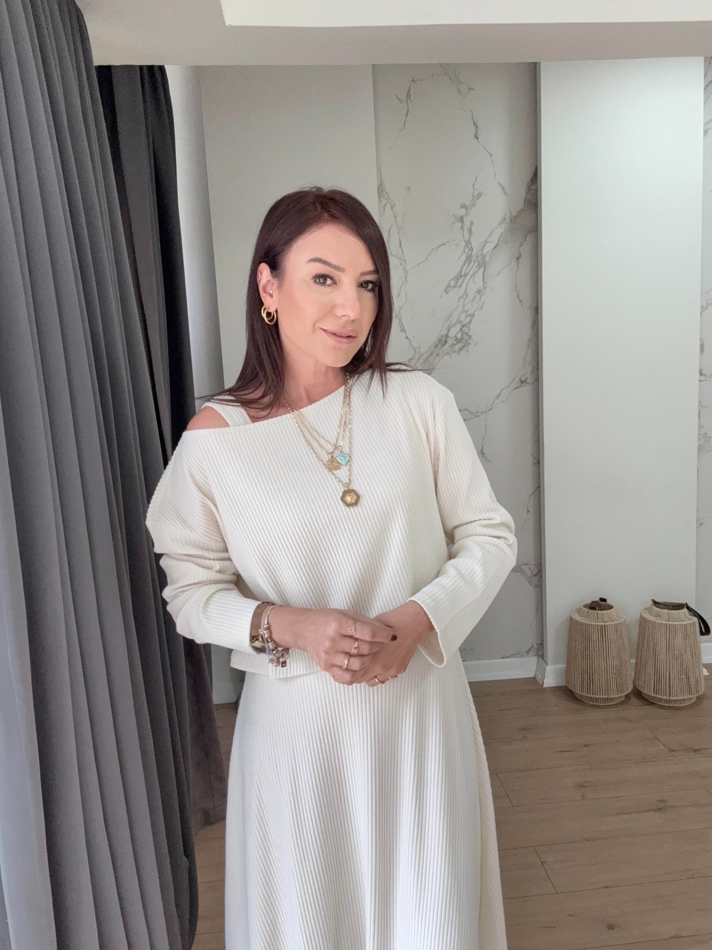 Örme İkili Elbise Takım KREM