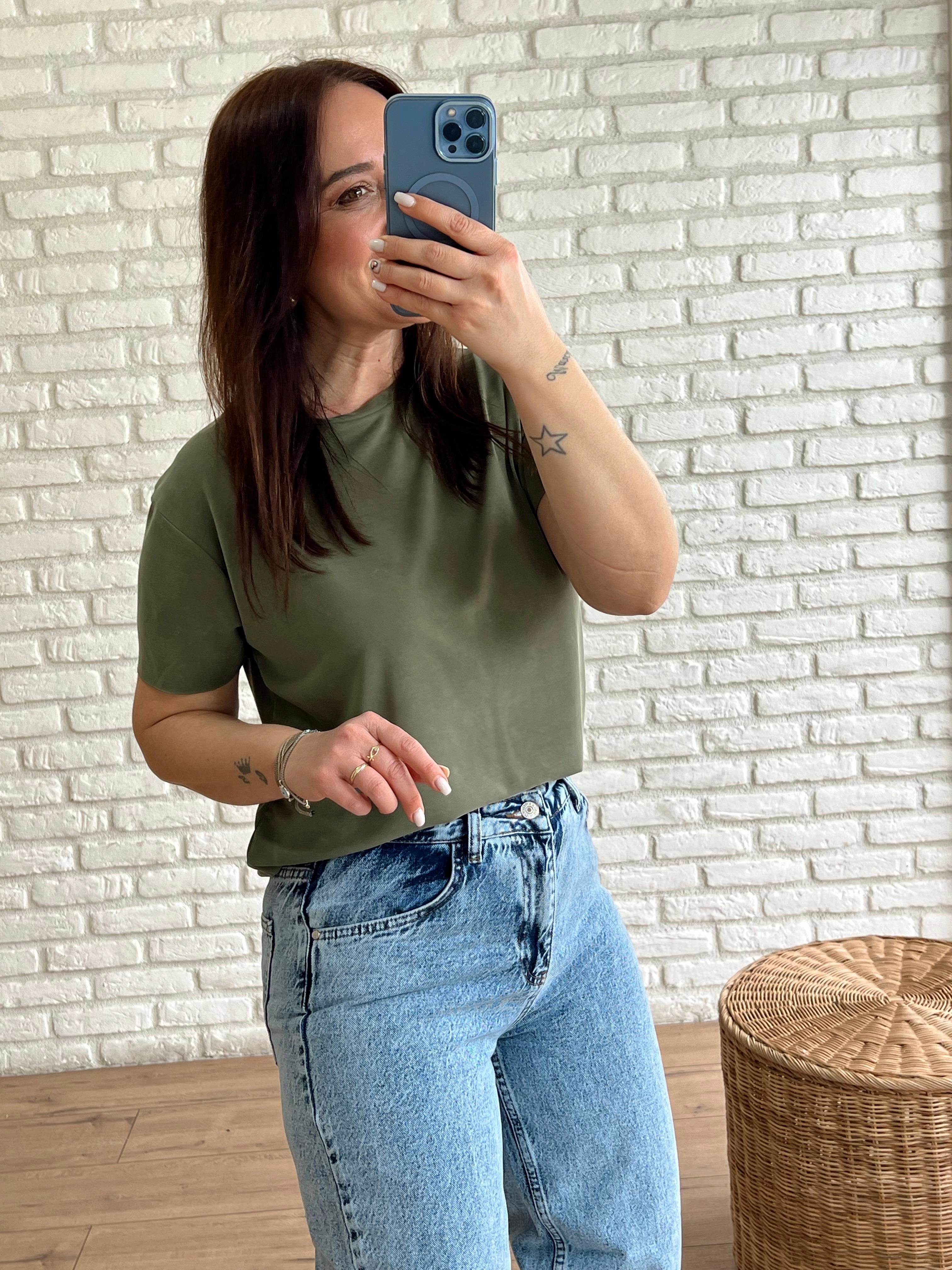 Oval Kesim Basic Tshirt HAKİ