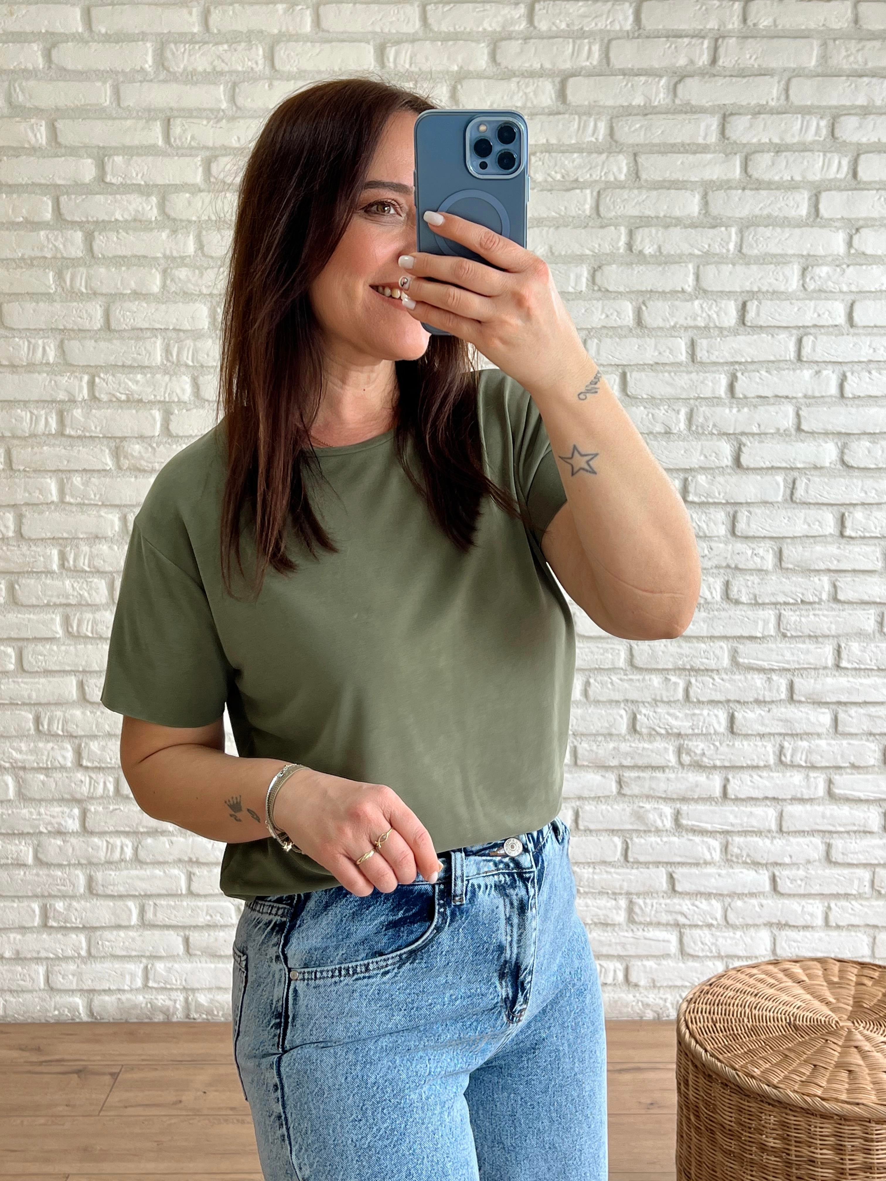 Oval Kesim Basic Tshirt HAKİ