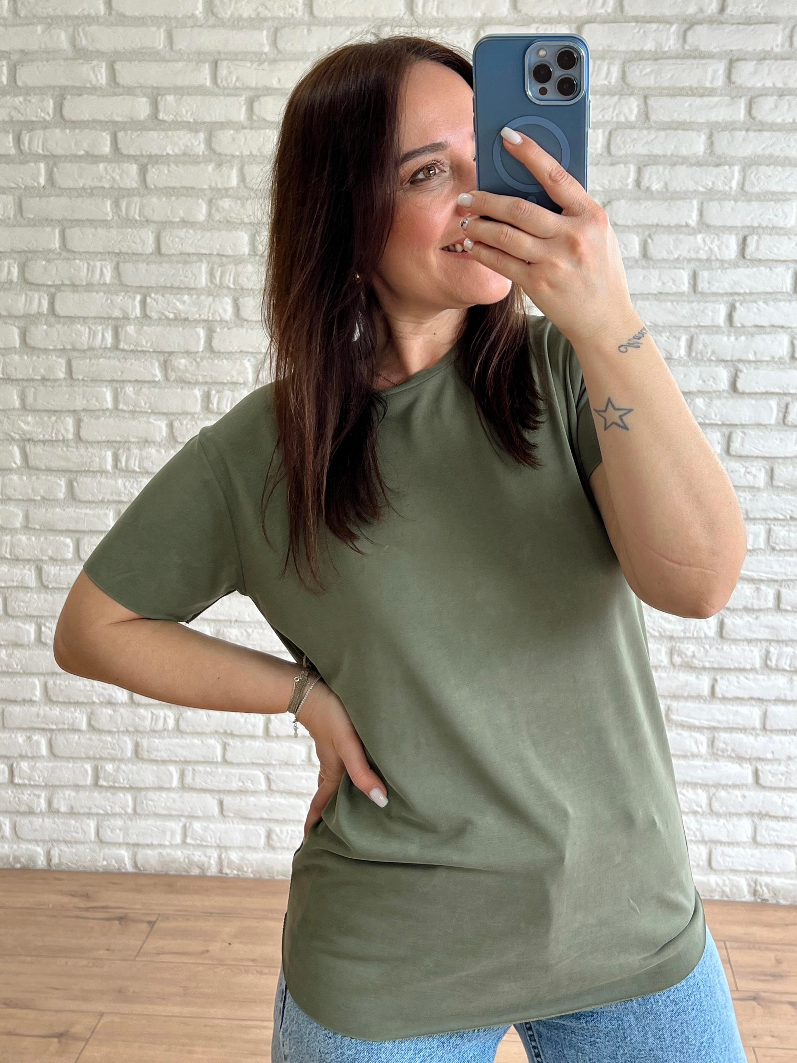 Oval Kesim Basic Tshirt HAKİ
