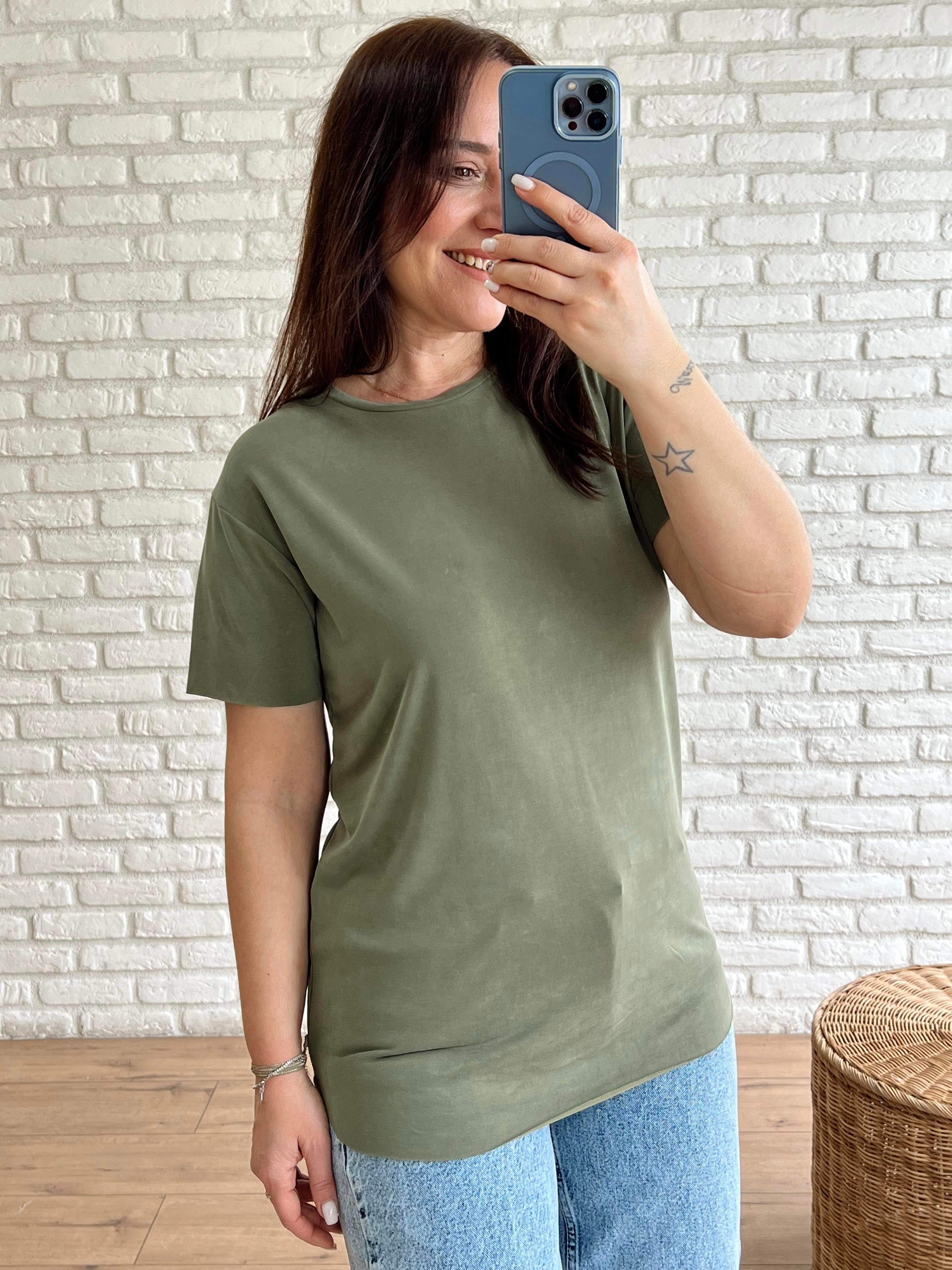 Oval Kesim Basic Tshirt HAKİ