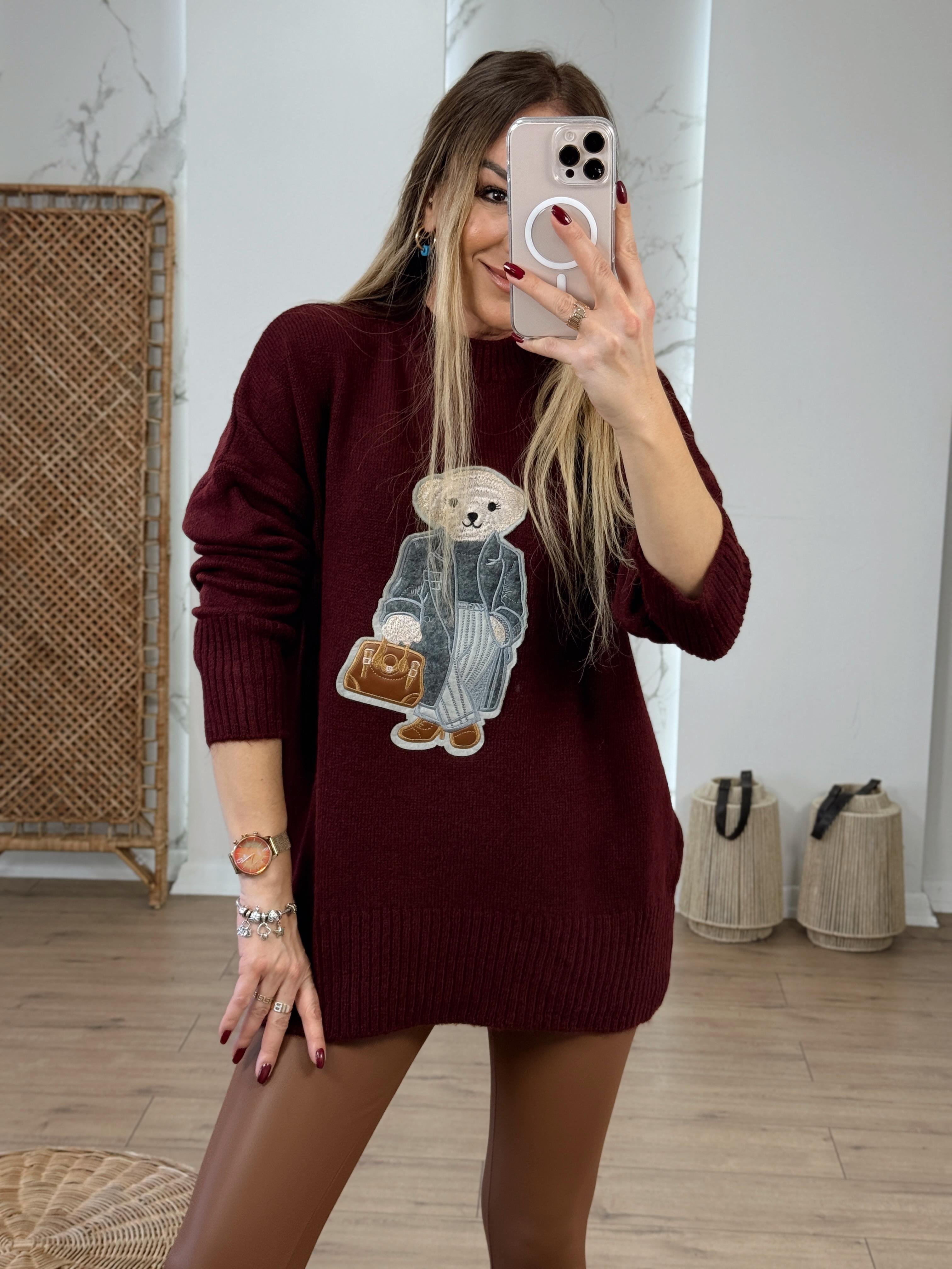 Oversize Ayıcıklı Kazak BORDO