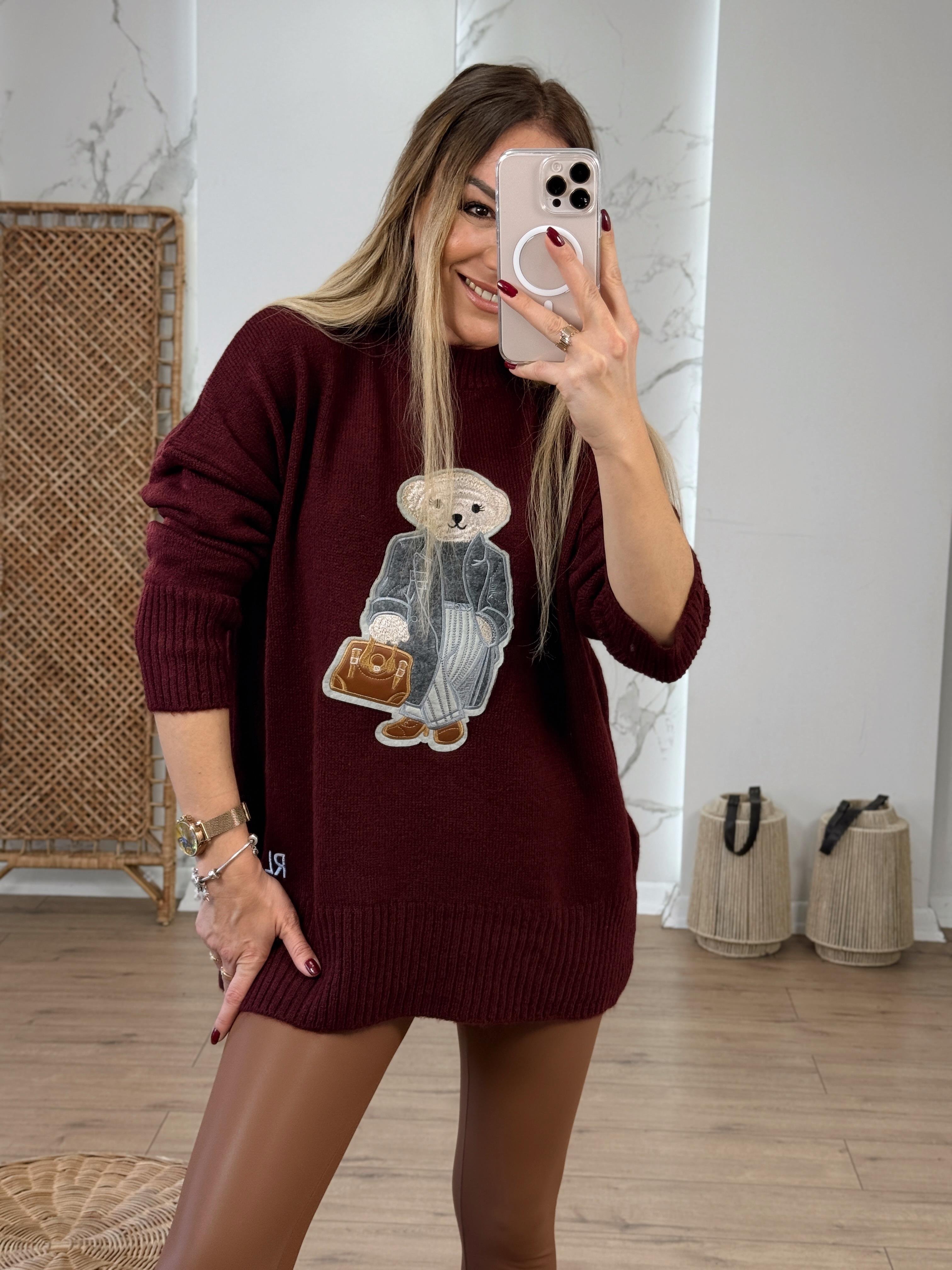 Oversize Ayıcıklı Kazak BORDO