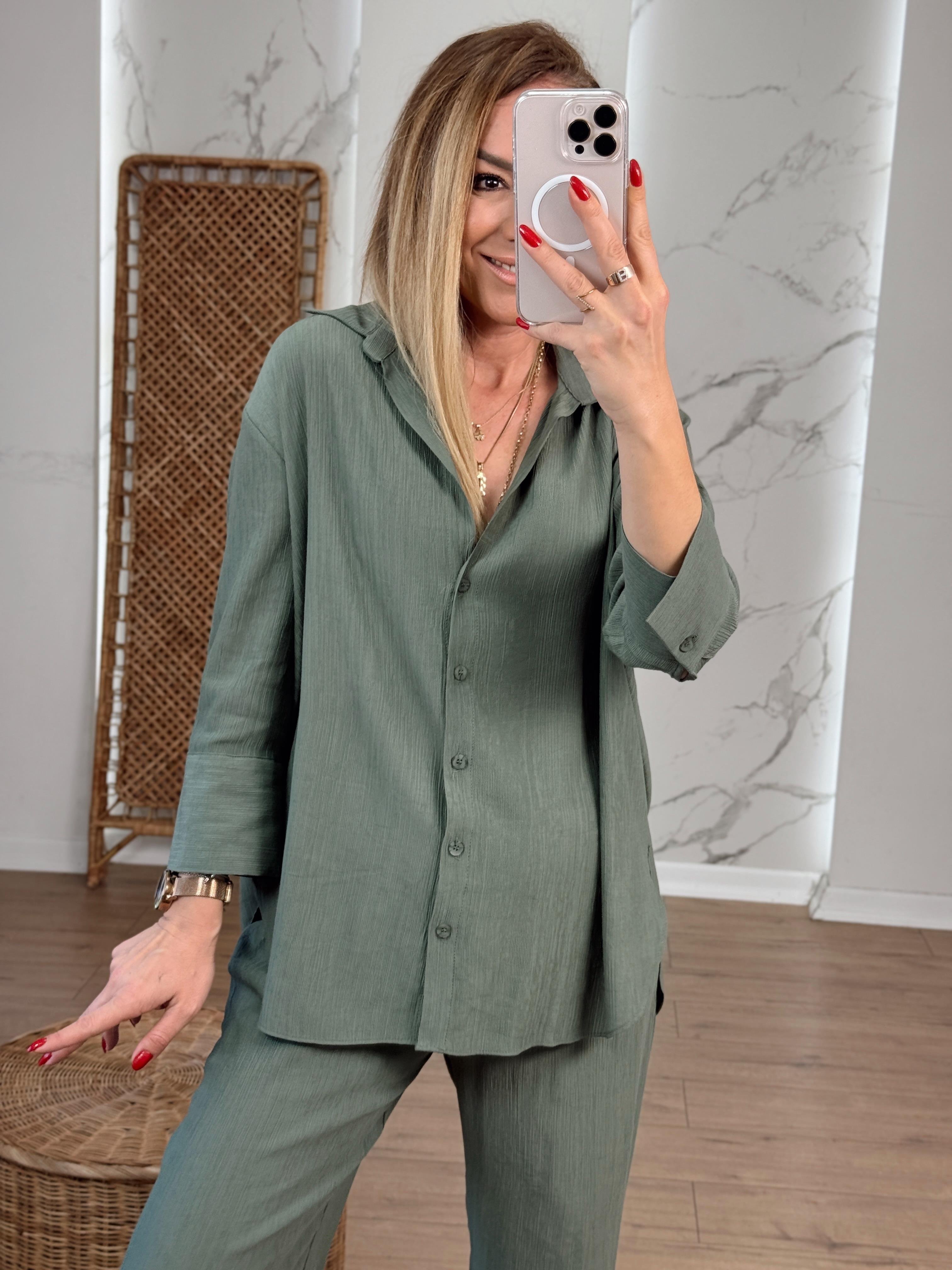 Oversize Yarım Kol Gömlek HAKİ