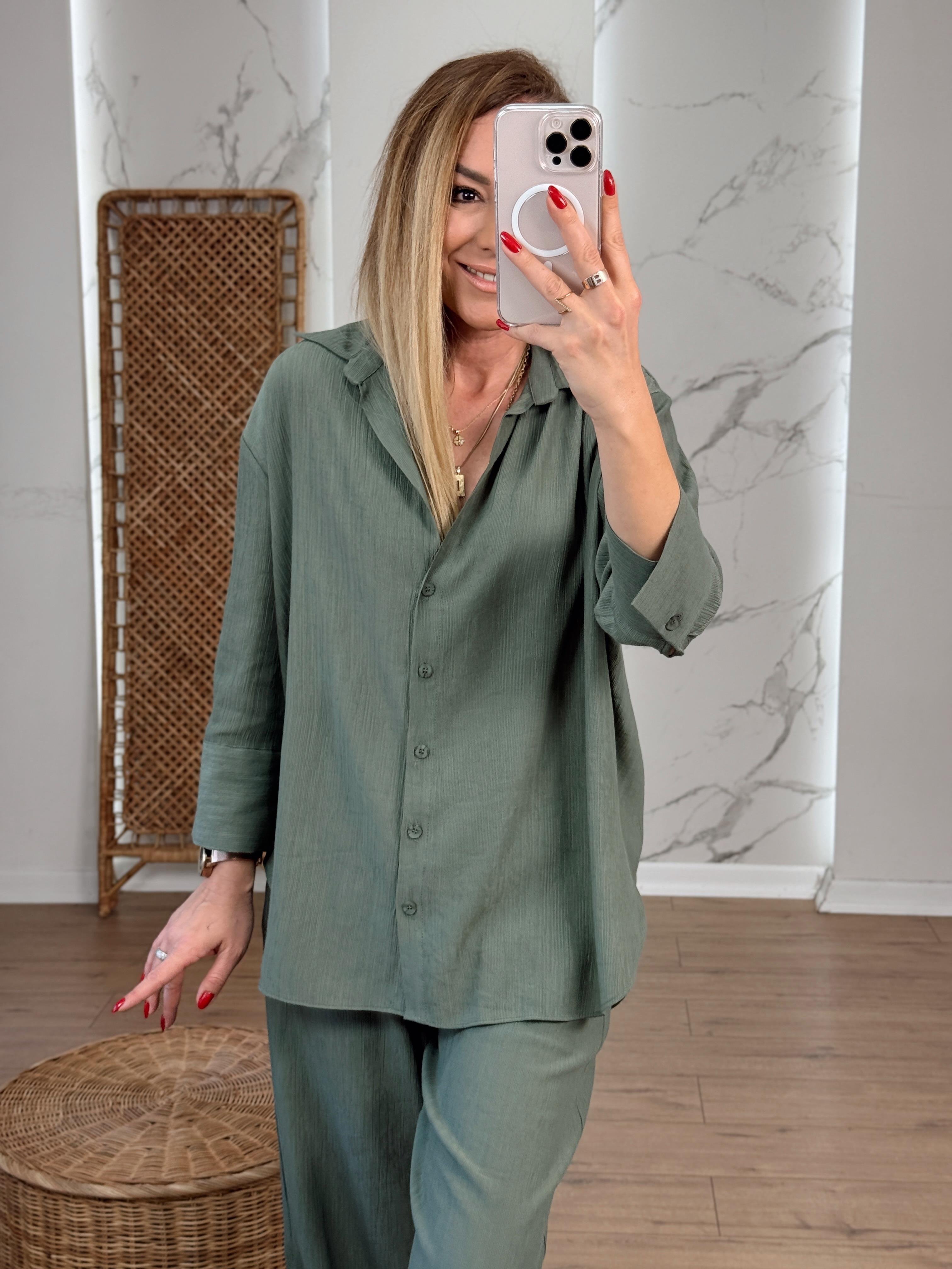 Oversize Yarım Kol Gömlek HAKİ
