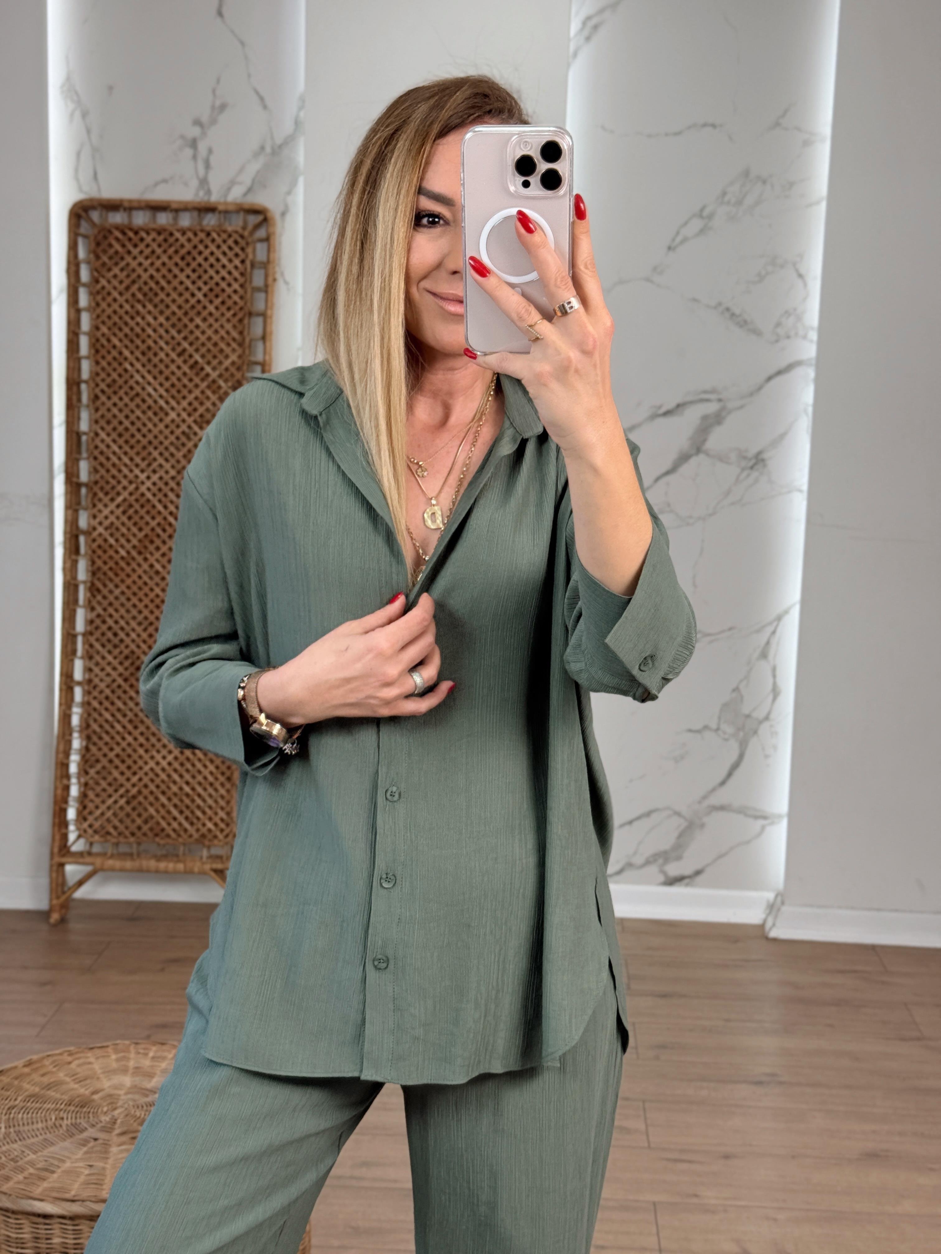 Oversize Yarım Kol Gömlek HAKİ