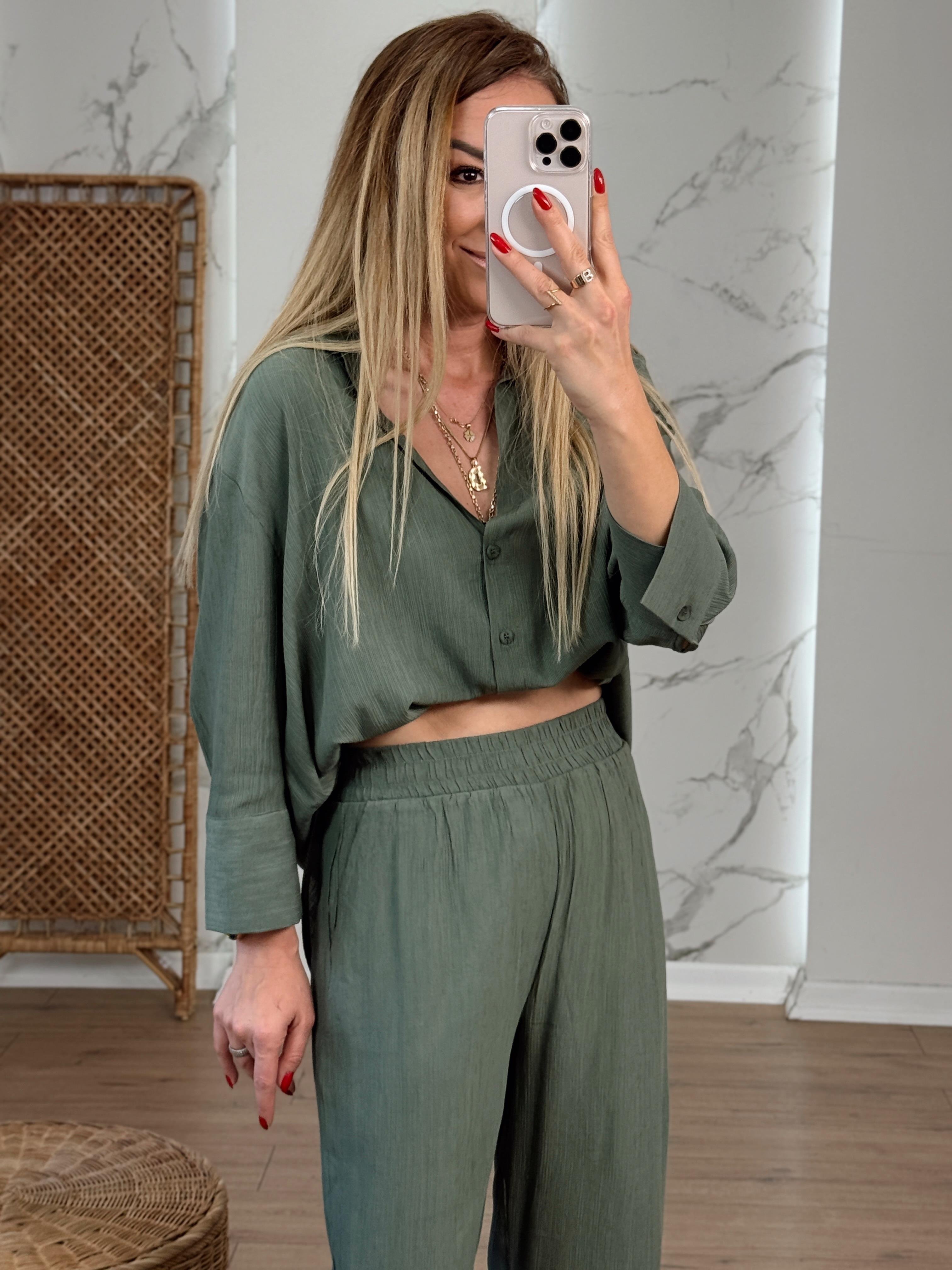 Oversize Yarım Kol Gömlek HAKİ