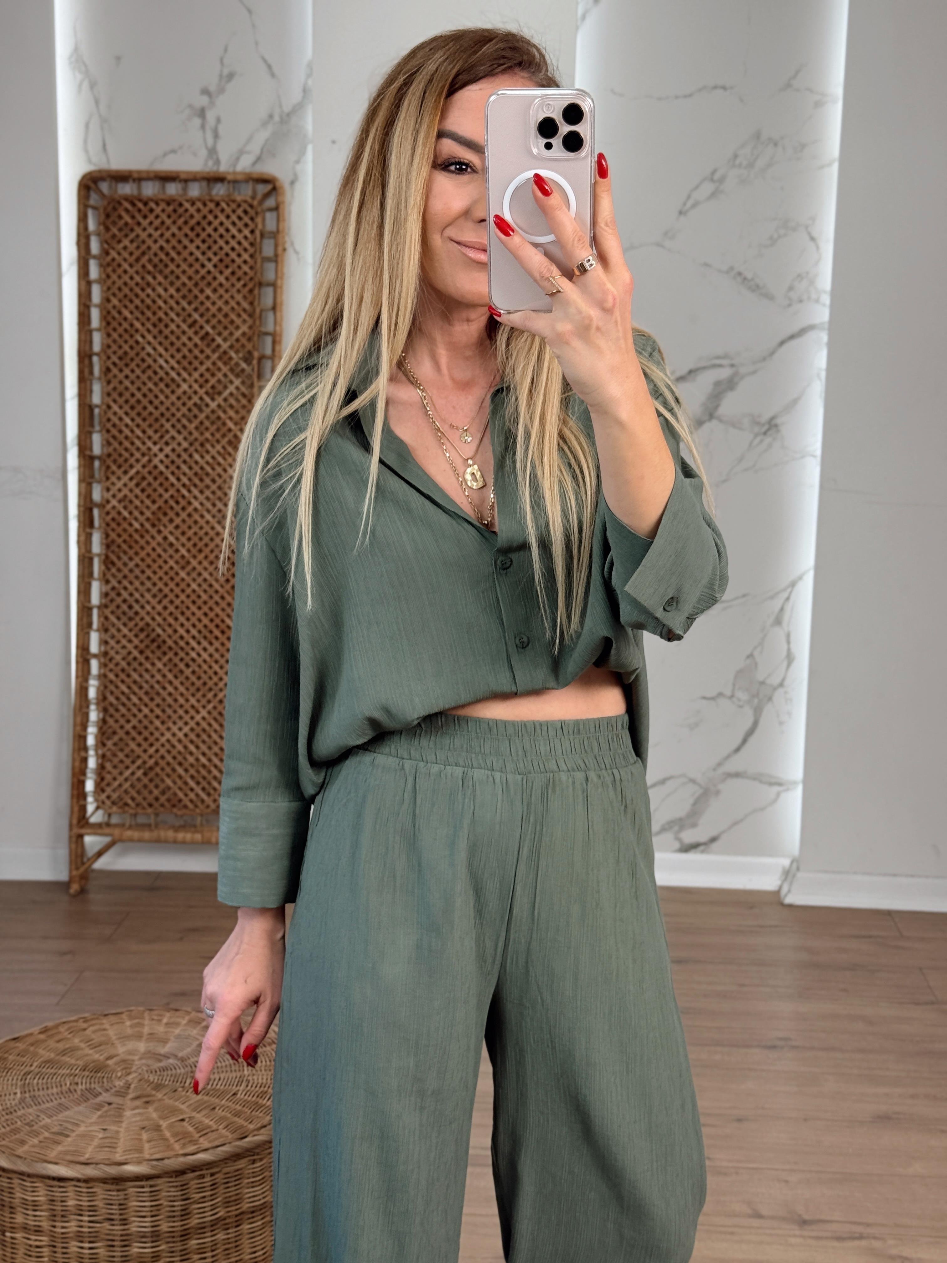 Oversize Yarım Kol Gömlek HAKİ