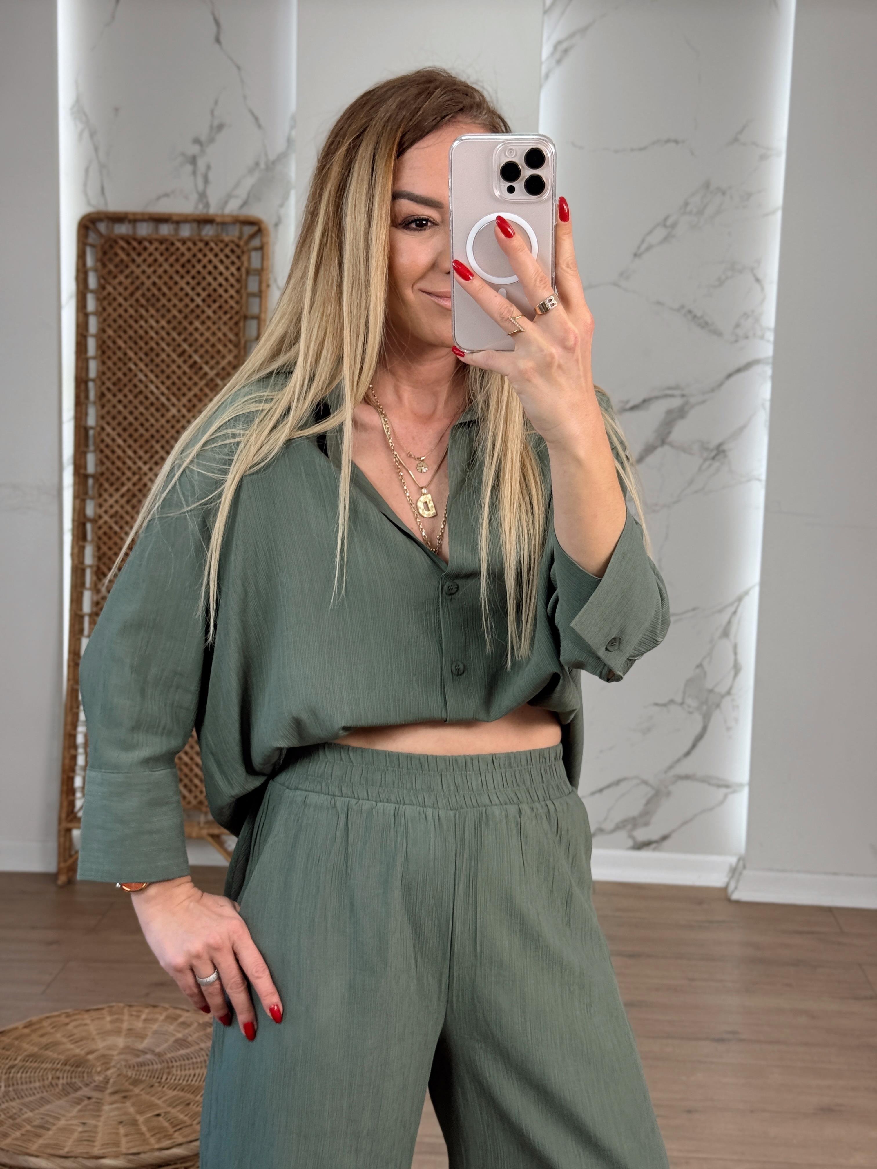 Oversize Yarım Kol Gömlek HAKİ