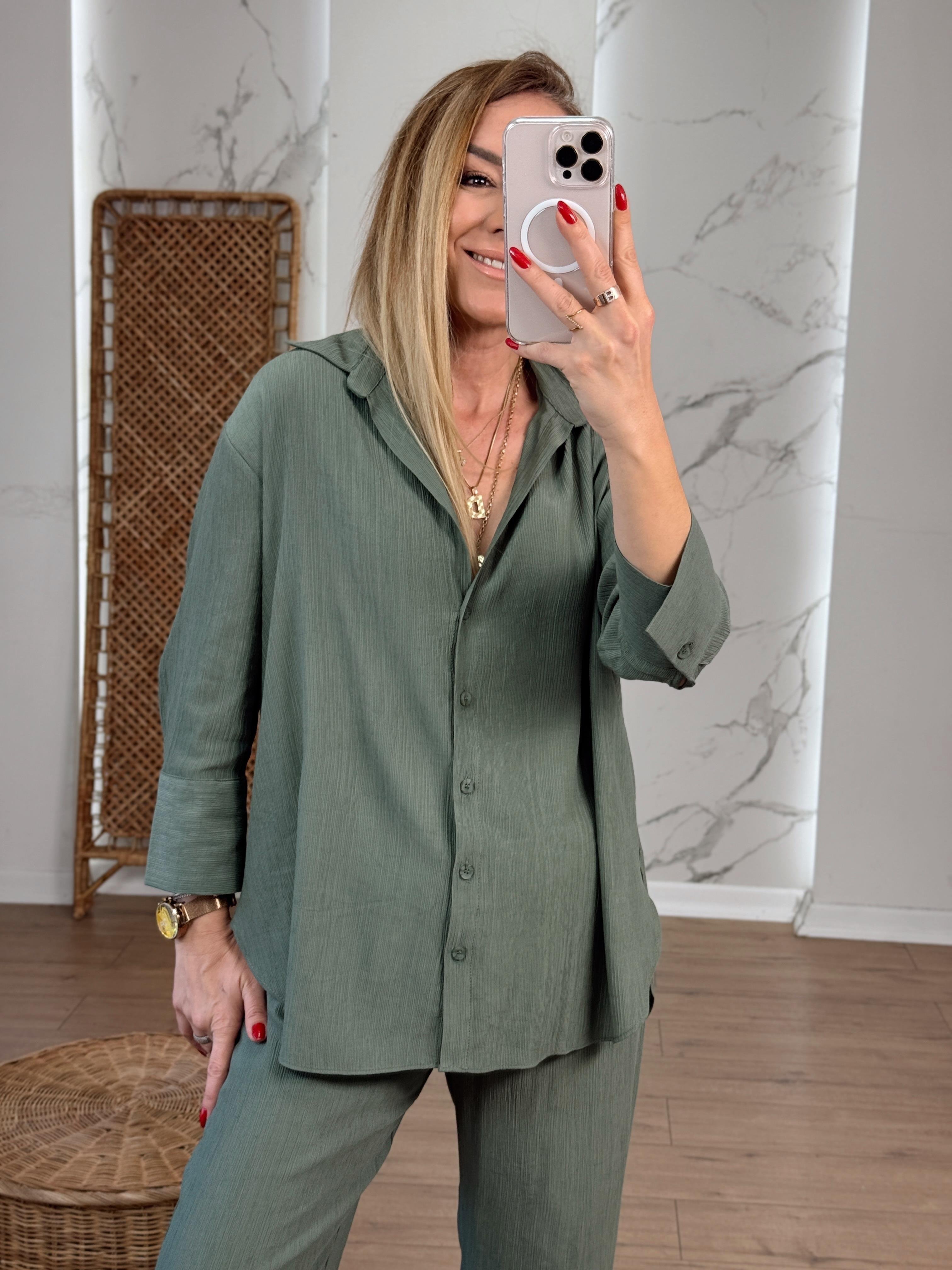 Oversize Yarım Kol Gömlek HAKİ