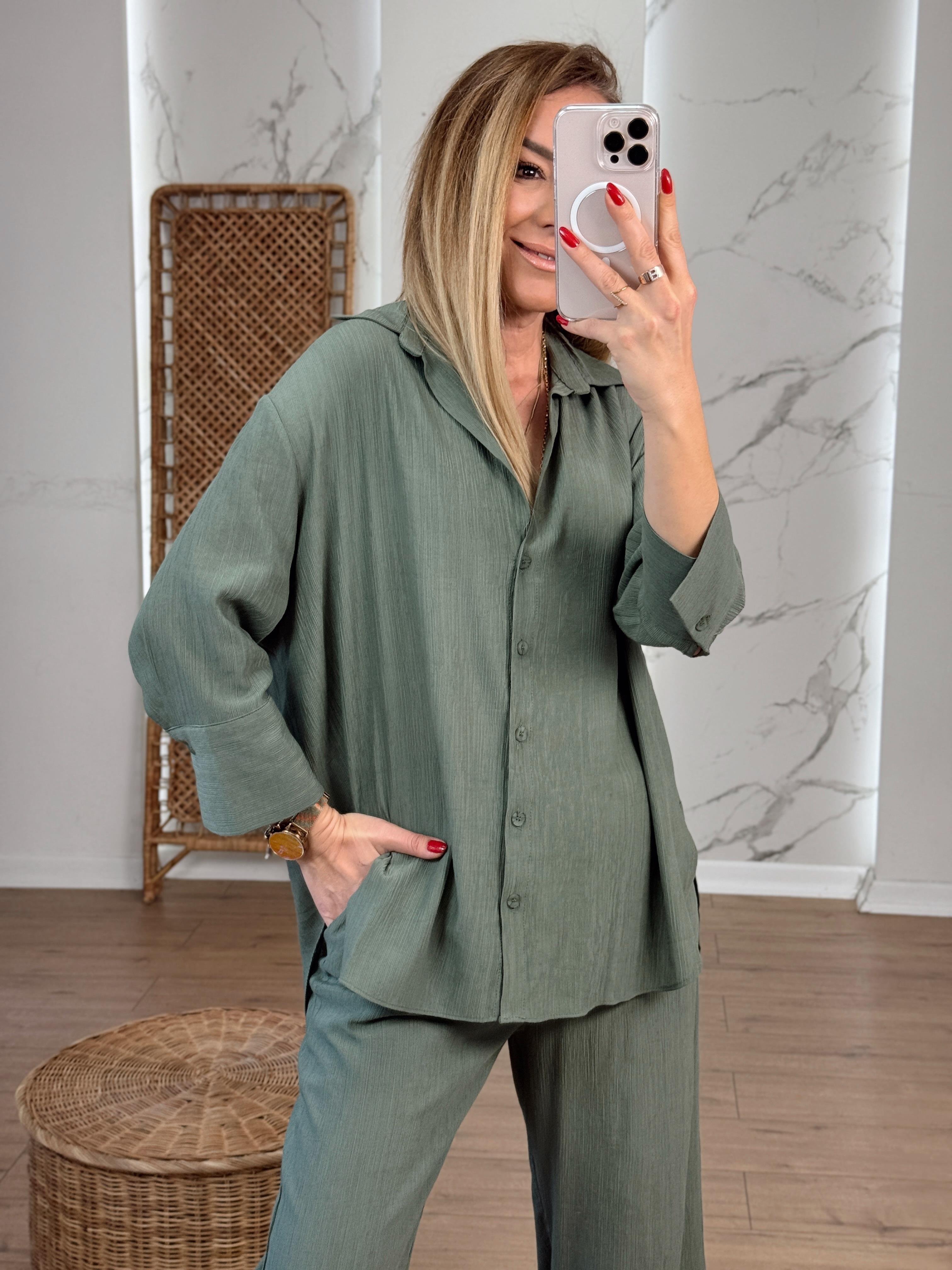 Oversize Yarım Kol Gömlek HAKİ