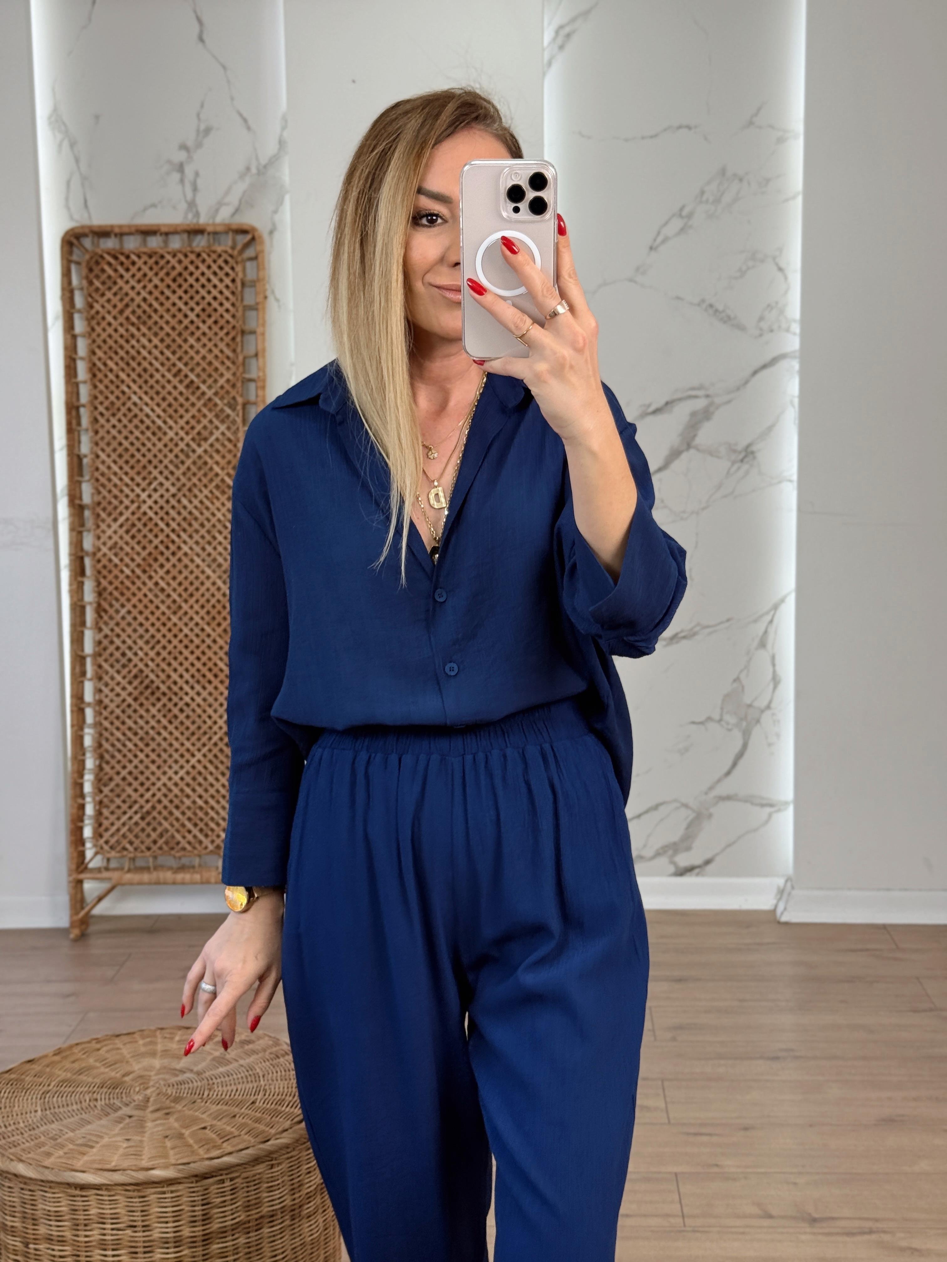 Oversize Yarım Kol Gömlek LACİVERT