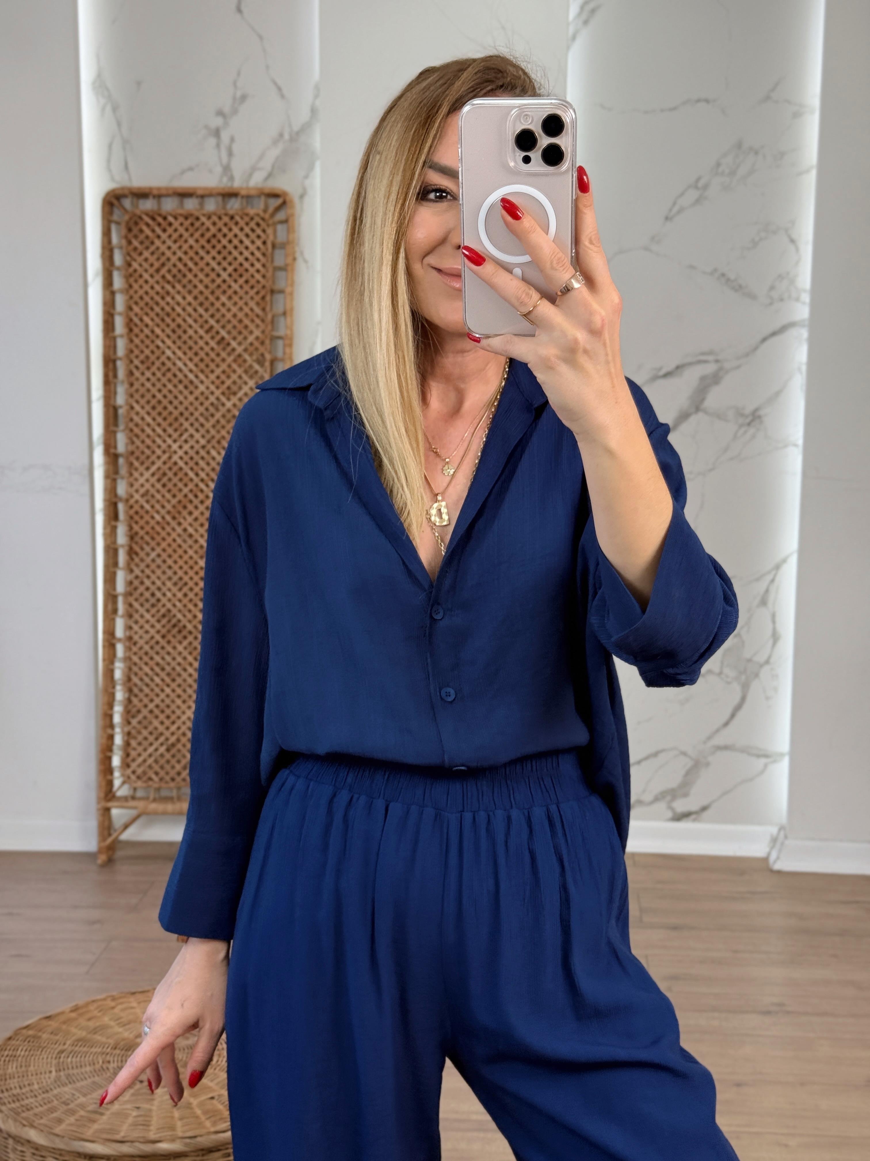 Oversize Yarım Kol Gömlek LACİVERT