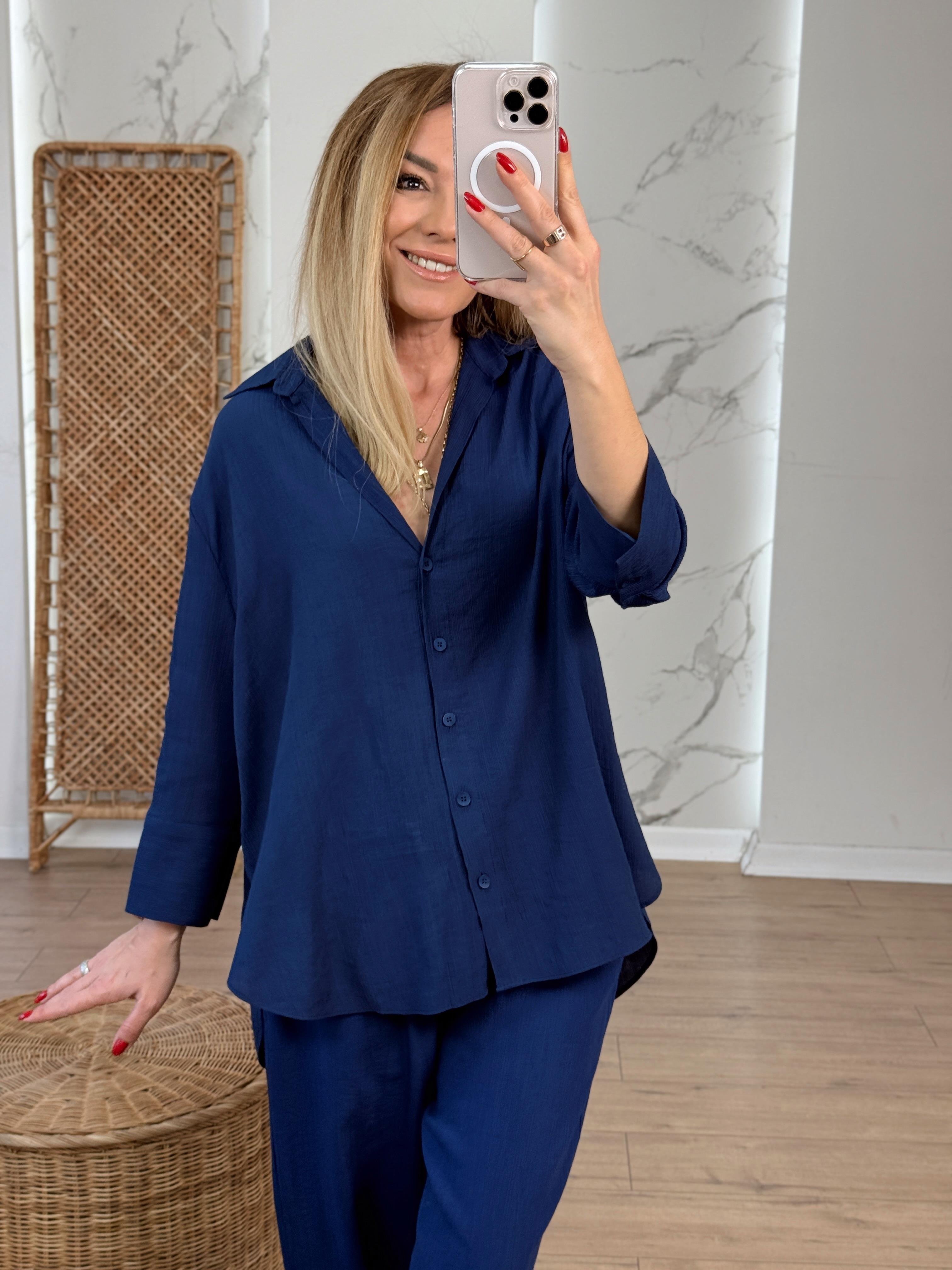 Oversize Yarım Kol Gömlek LACİVERT