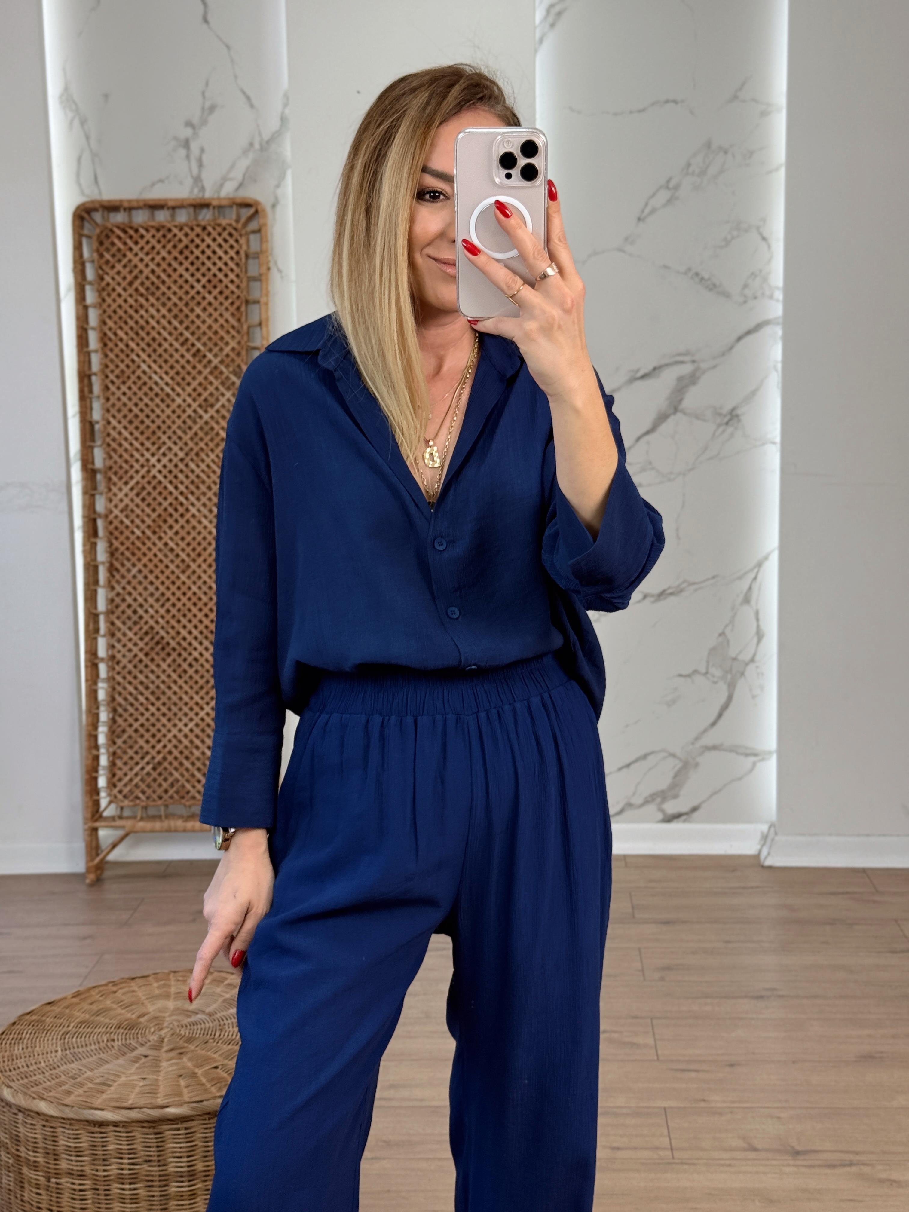 Oversize Yarım Kol Gömlek LACİVERT