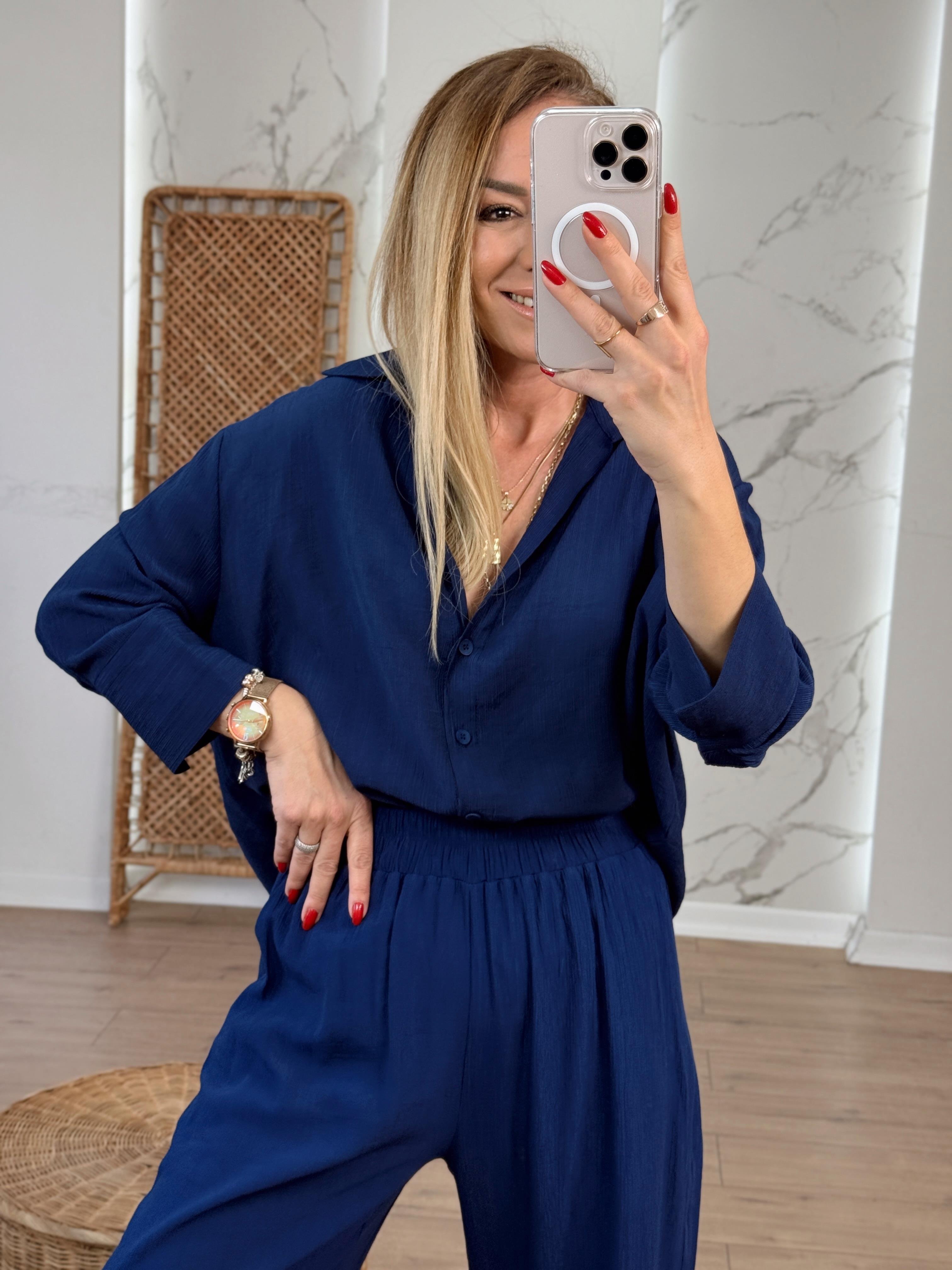 Oversize Yarım Kol Gömlek LACİVERT