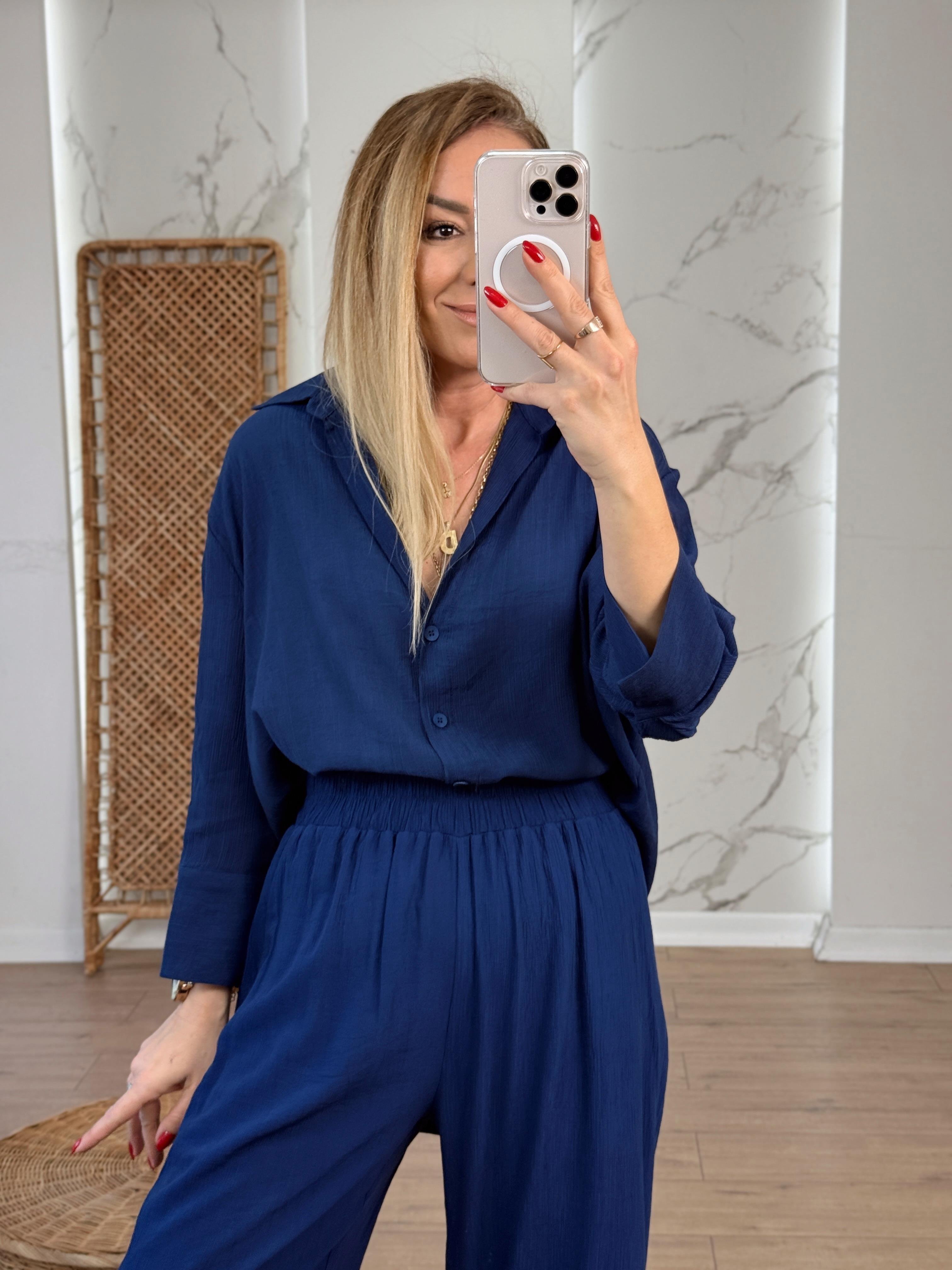 Oversize Yarım Kol Gömlek LACİVERT