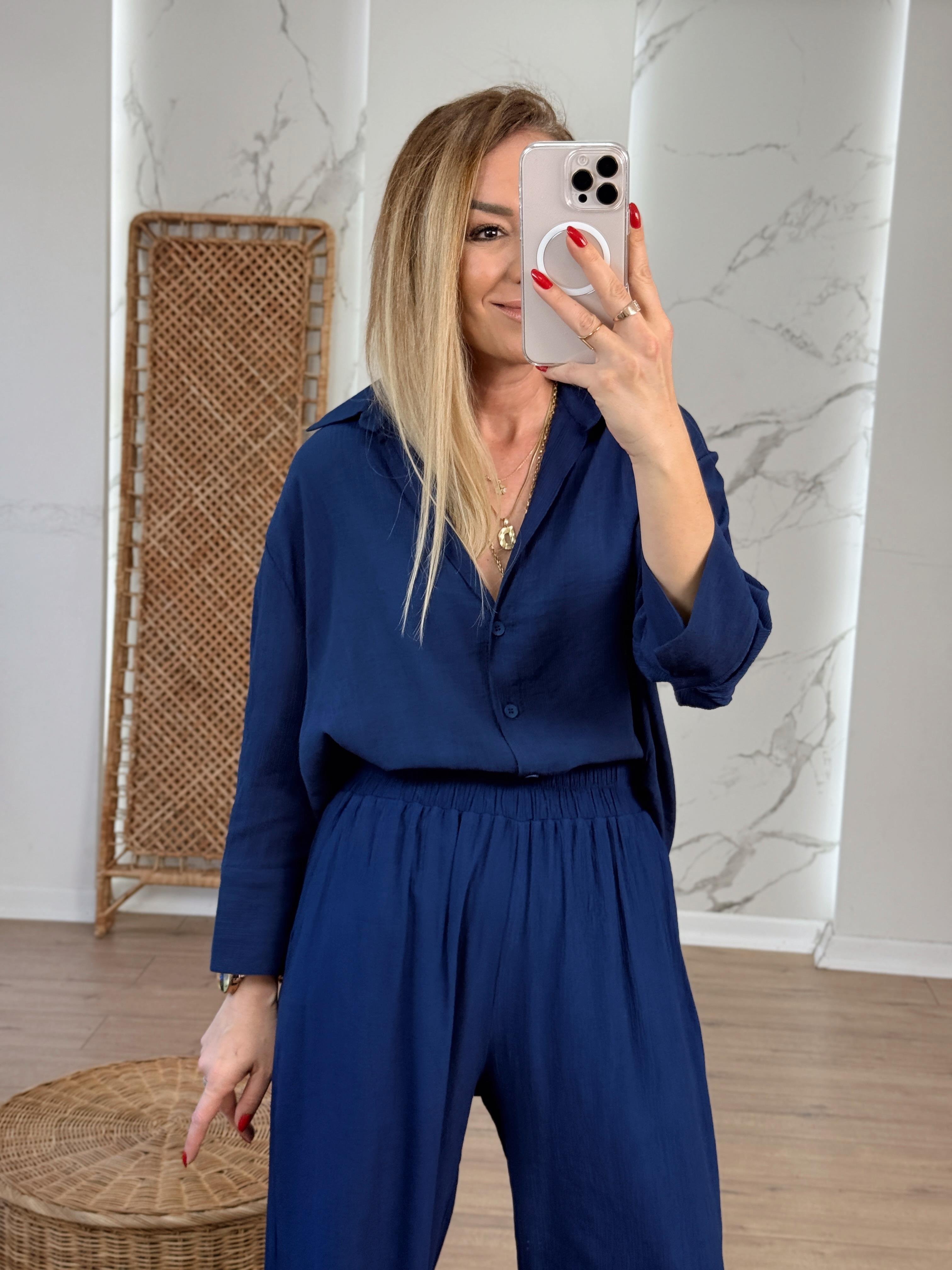 Oversize Yarım Kol Gömlek LACİVERT