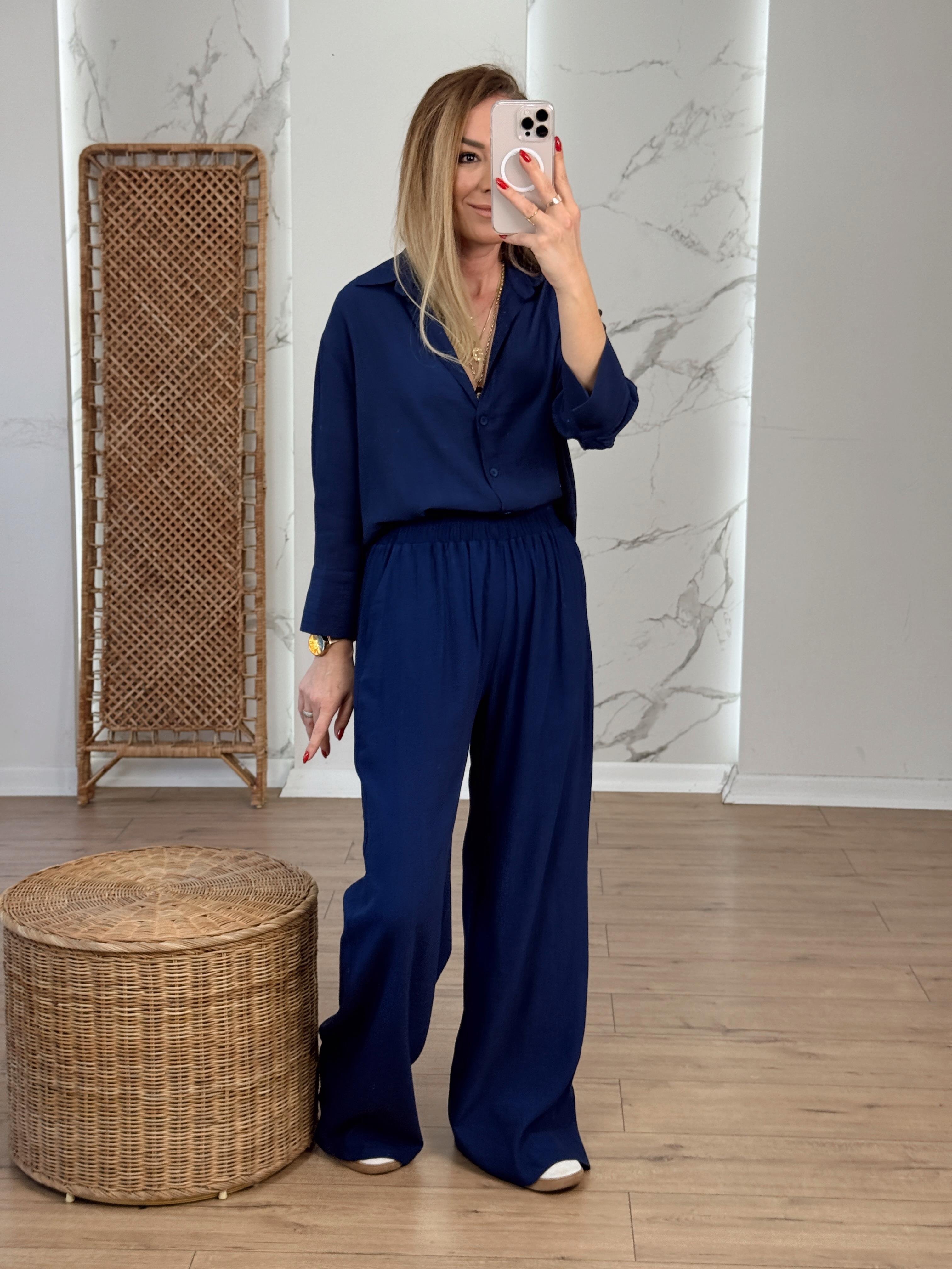 Oversize Yarım Kol Gömlek LACİVERT