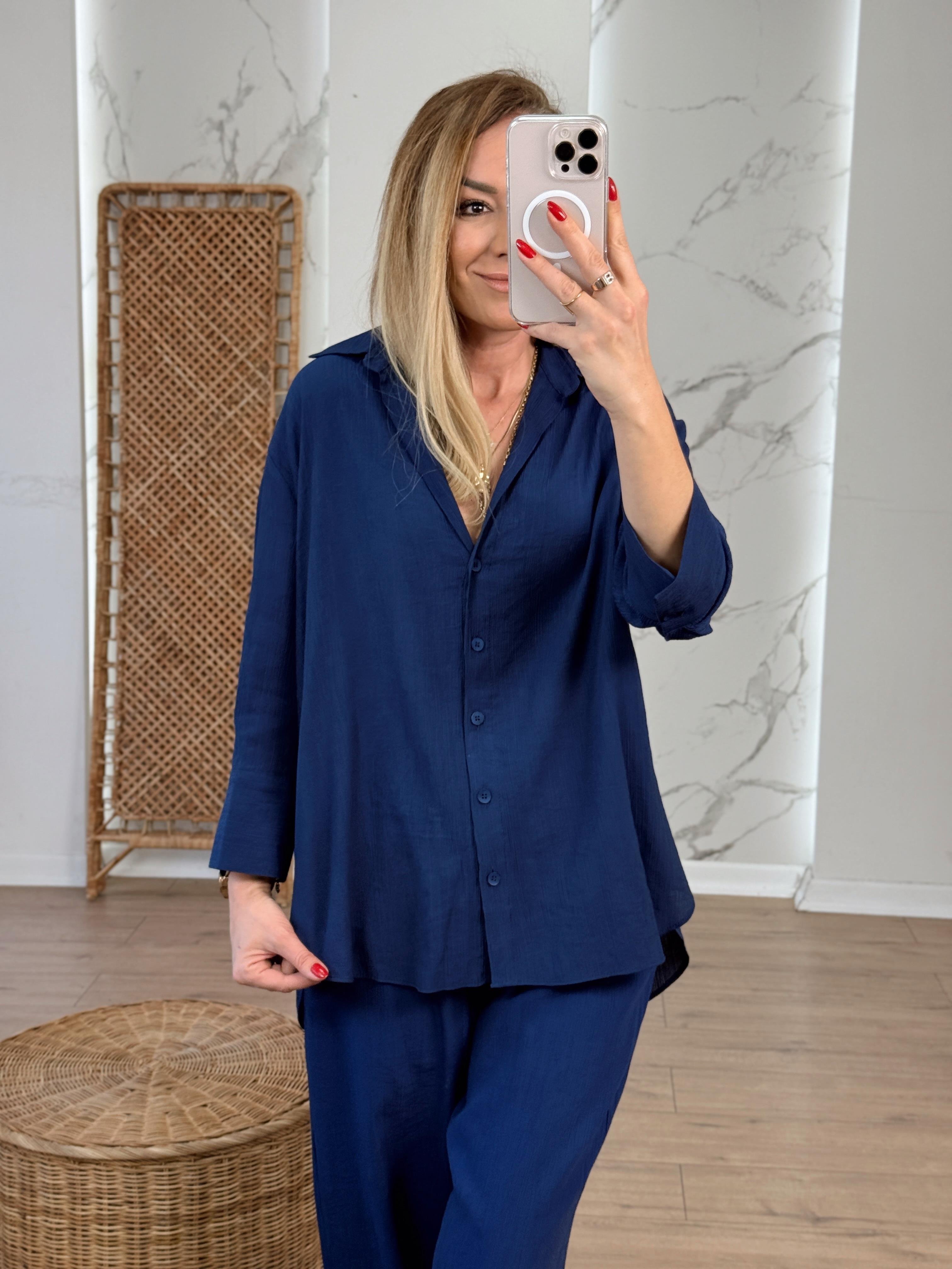 Oversize Yarım Kol Gömlek LACİVERT