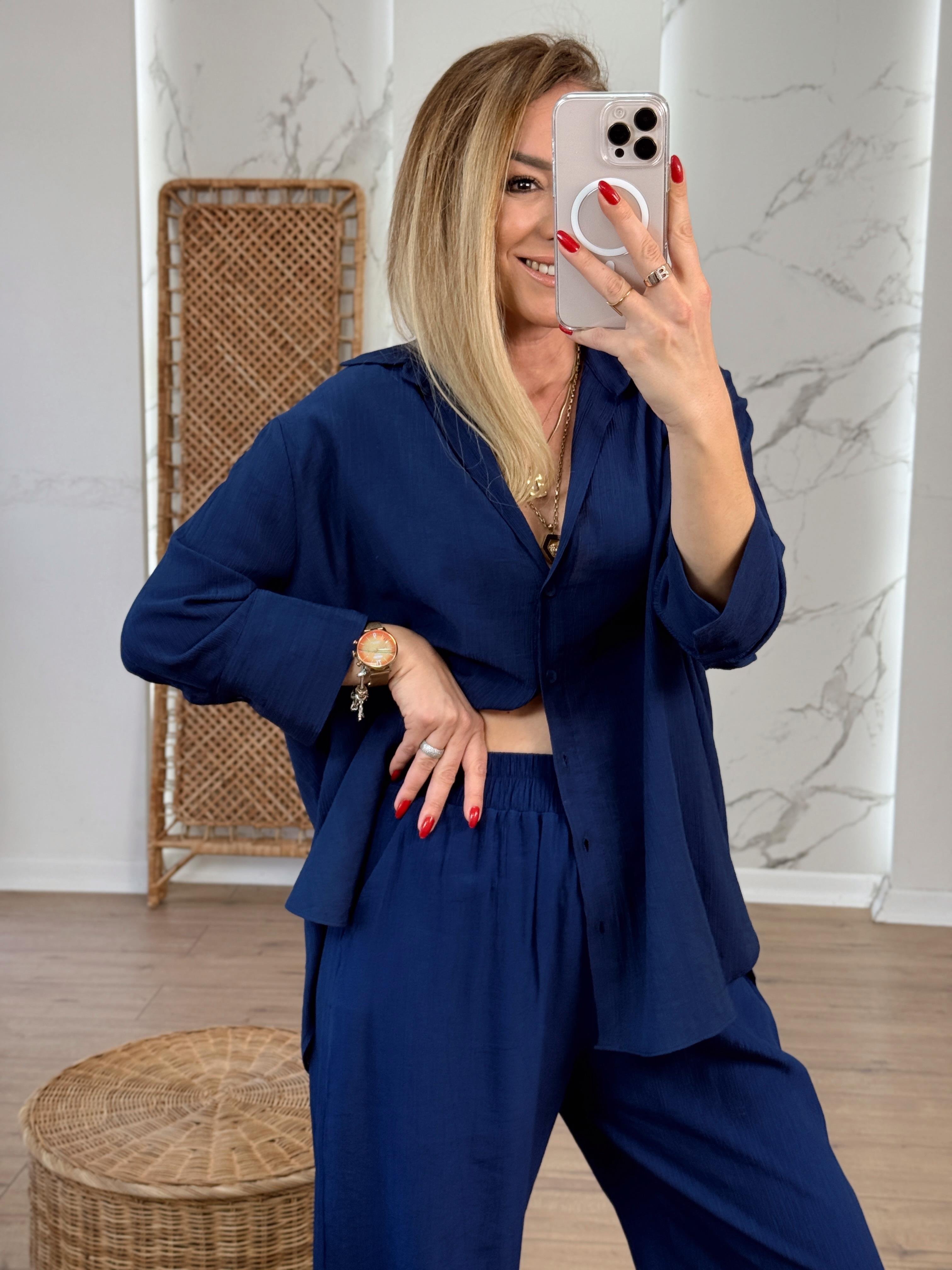 Oversize Yarım Kol Gömlek LACİVERT
