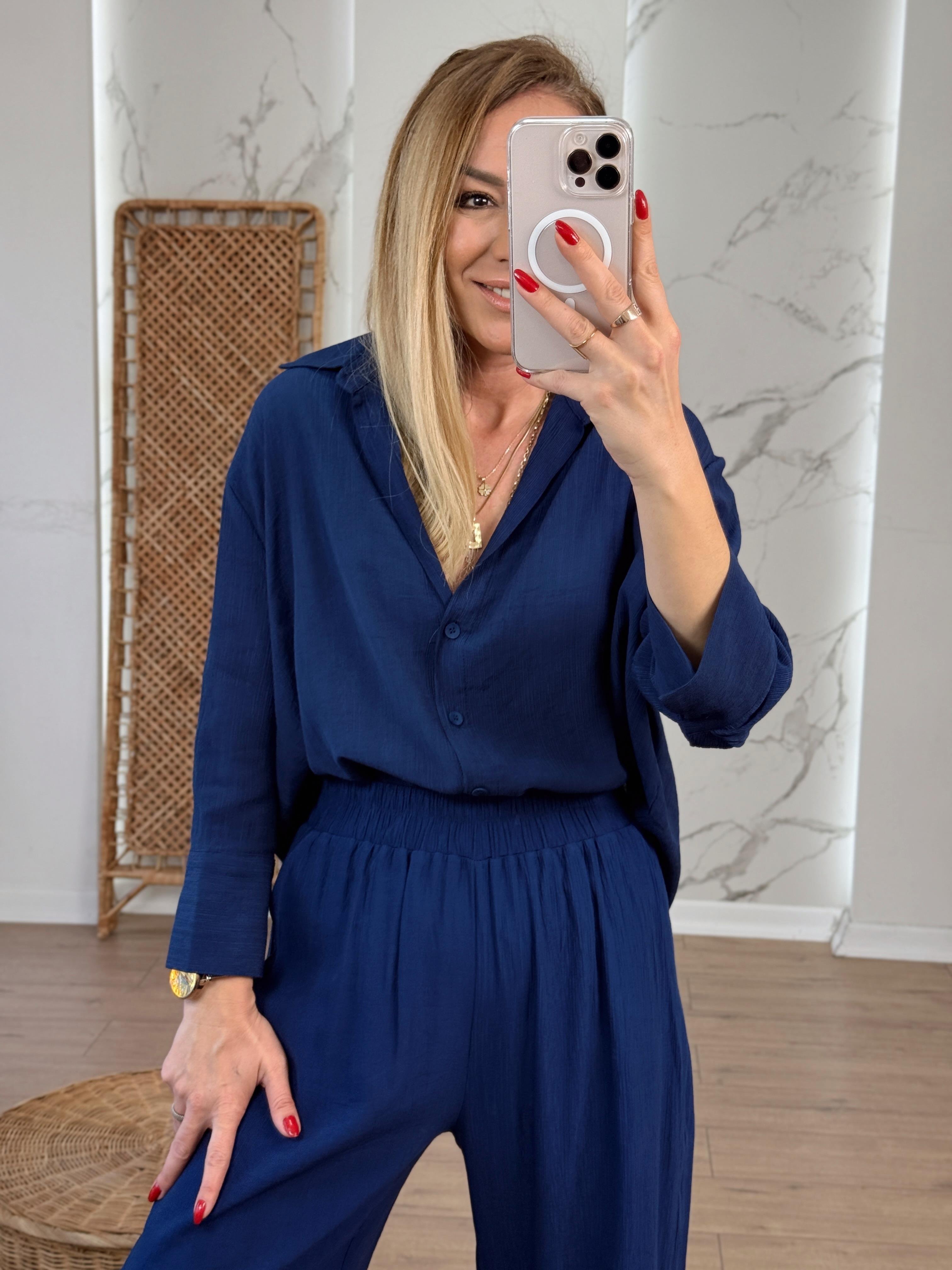 Oversize Yarım Kol Gömlek LACİVERT